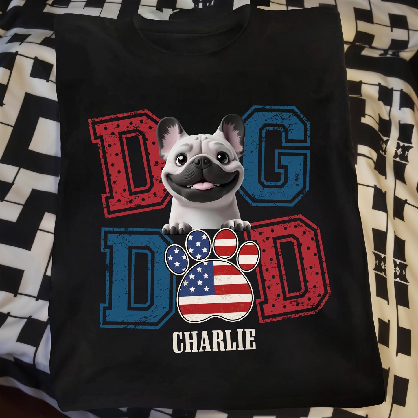 Dog Dad With American Flag Colors And Cute Dog
