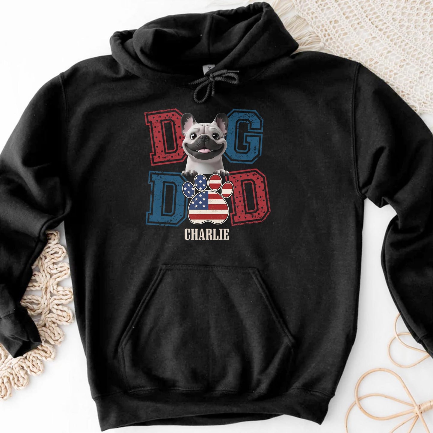 Dog Dad With American Flag Colors And Cute Dog