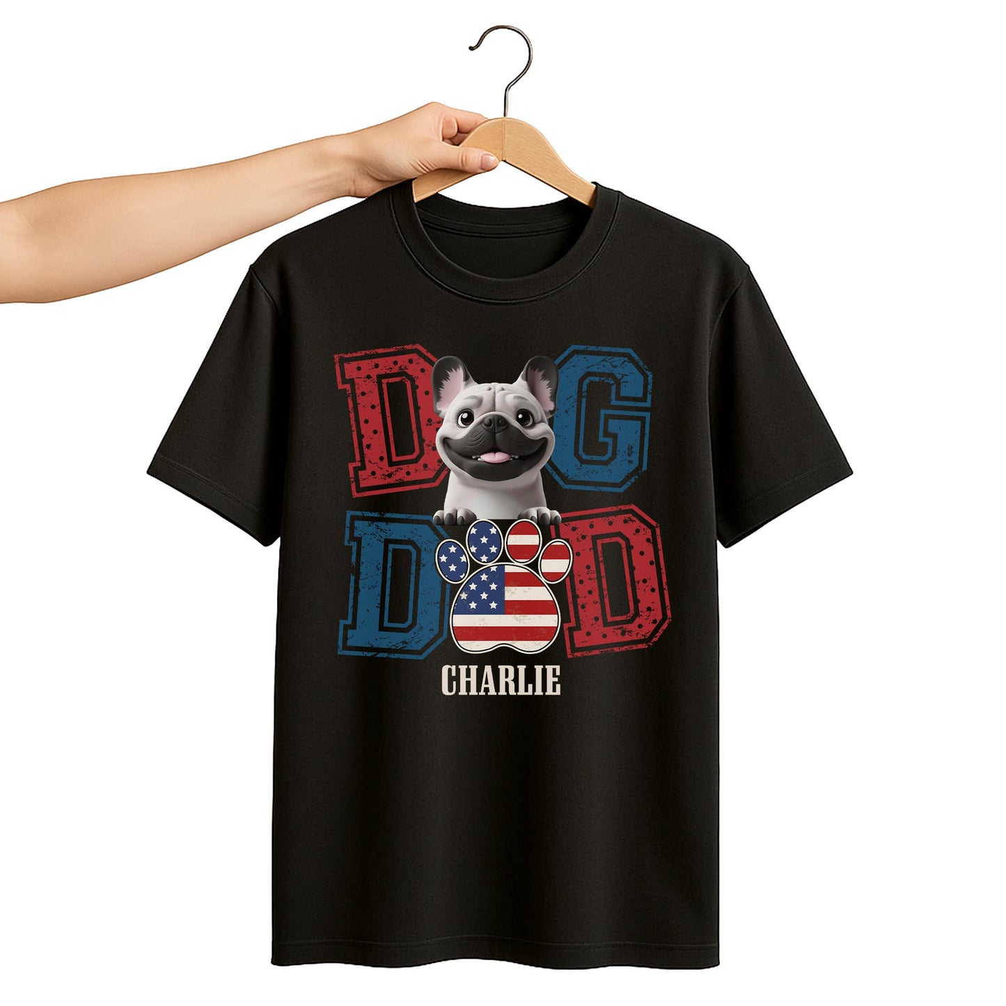 Dog Dad With American Flag Colors And Cute Dog