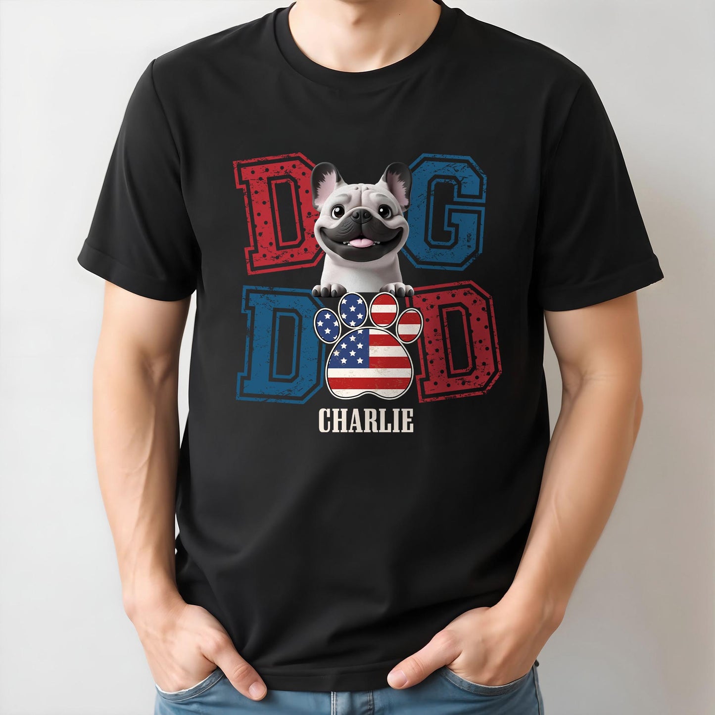 Dog Dad With American Flag Colors And Cute Dog