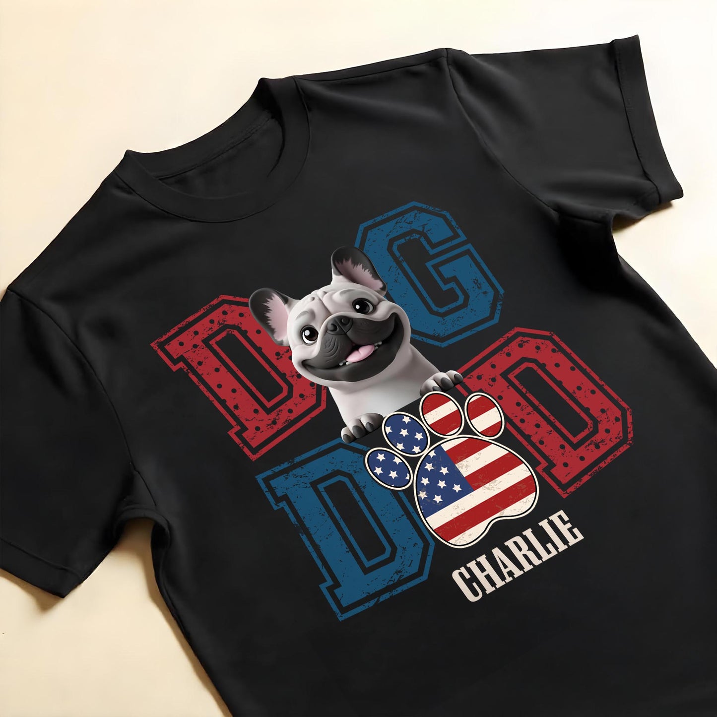 Dog Dad With American Flag Colors And Cute Dog