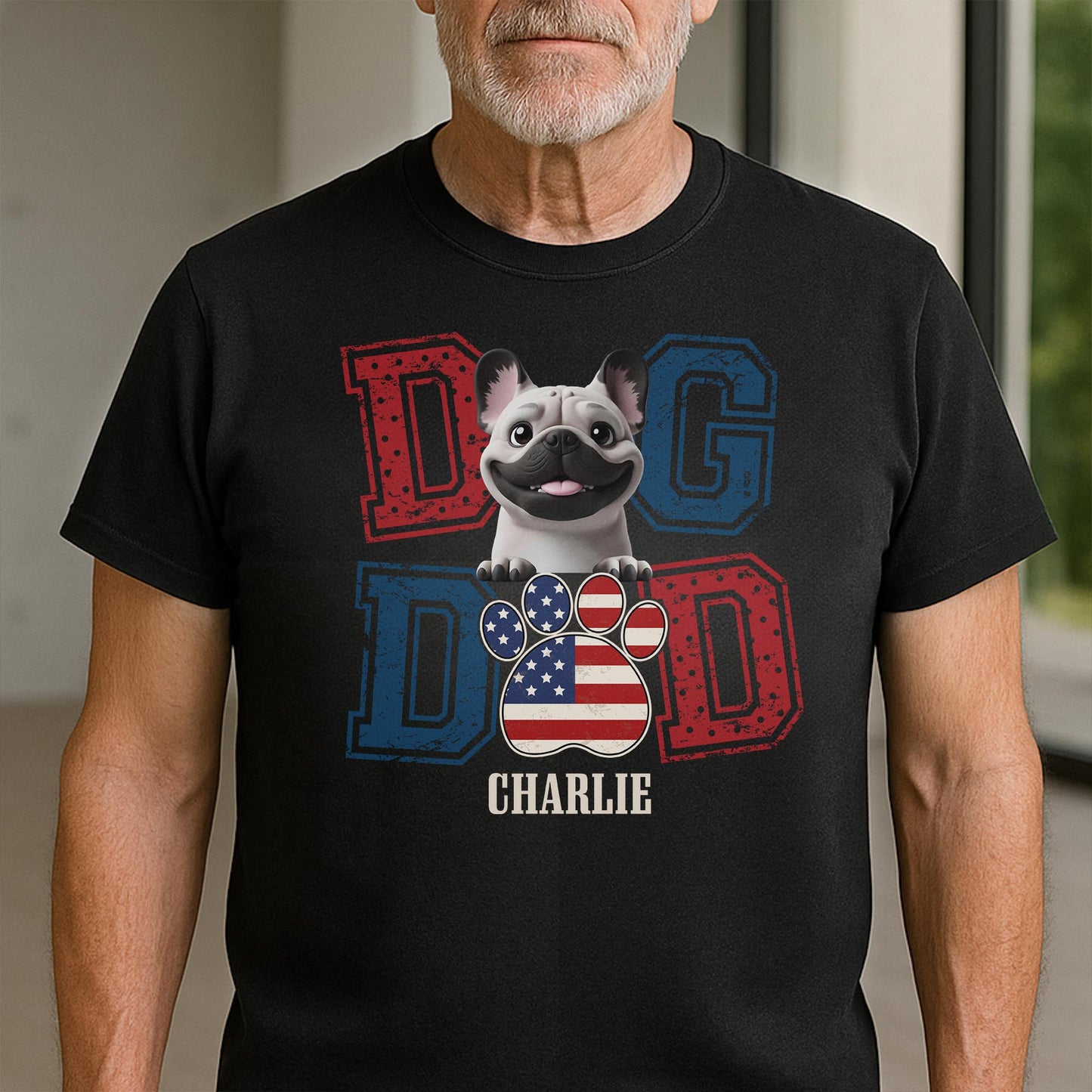 Dog Dad With American Flag Colors And Cute Dog