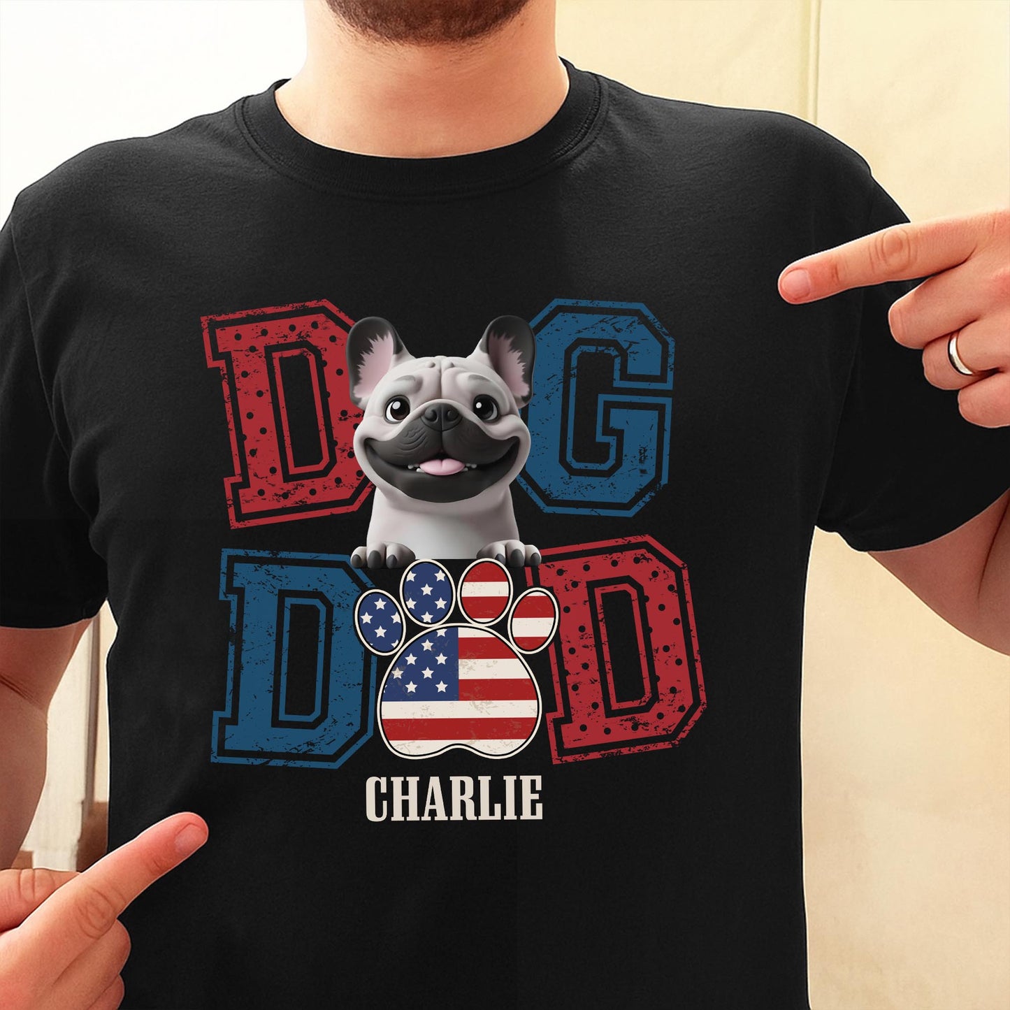 Dog Dad With American Flag Colors And Cute Dog