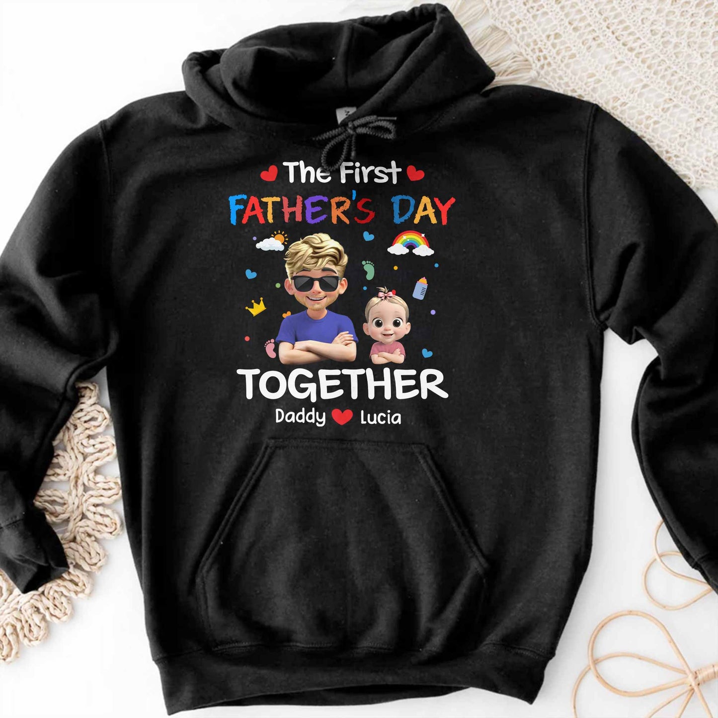 The First Father's Day Together, Cartoon Hearts And Rainbow