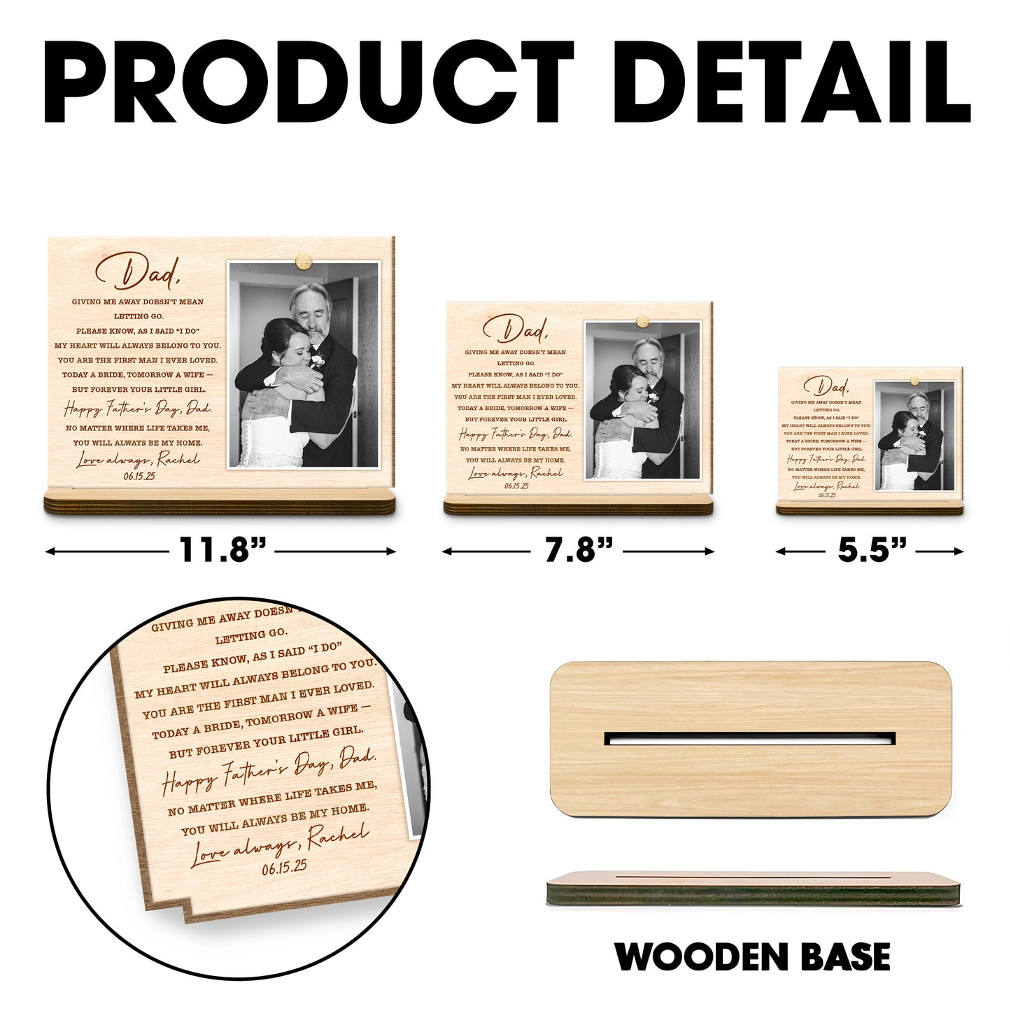 Papa ! Me donner ne signifie pas me laisser partir ! - Plaque en bois personnalisée à 2 couches avec base plate - DAD227_WPLA