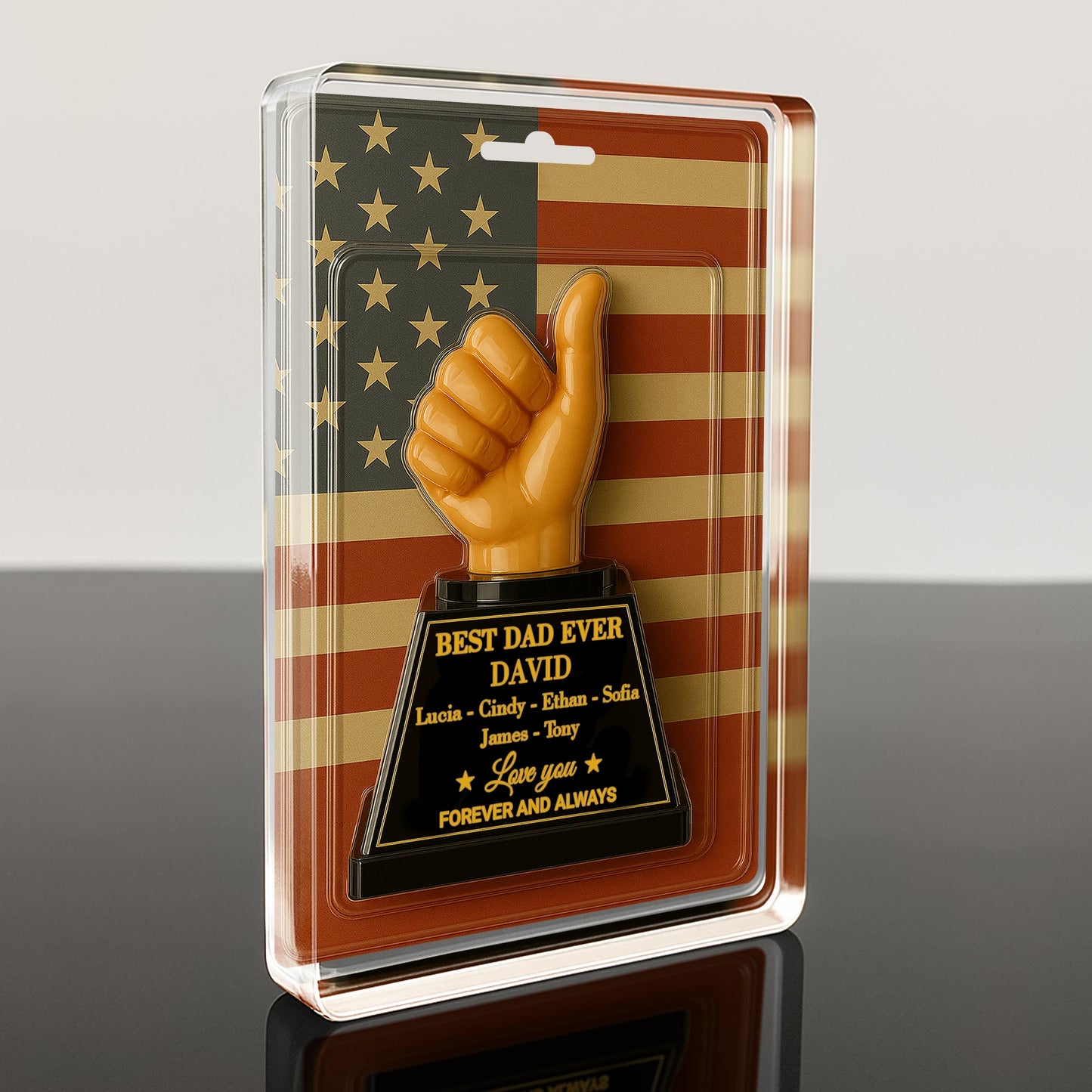 Best Dad Ever With Thumbs Up Trophy And American Flag