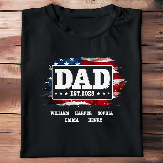 DAD Est With American Flag And Grunge Splatter