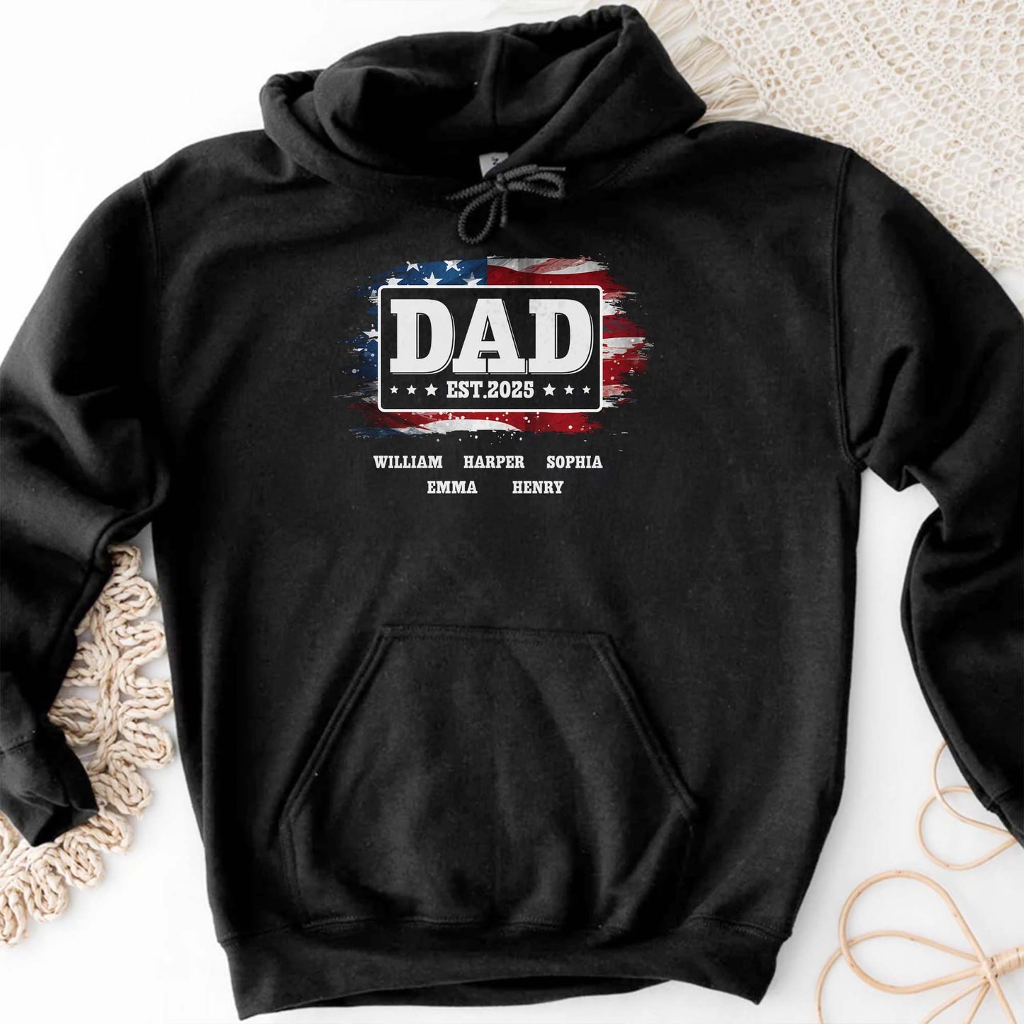 DAD Est With American Flag And Grunge Splatter