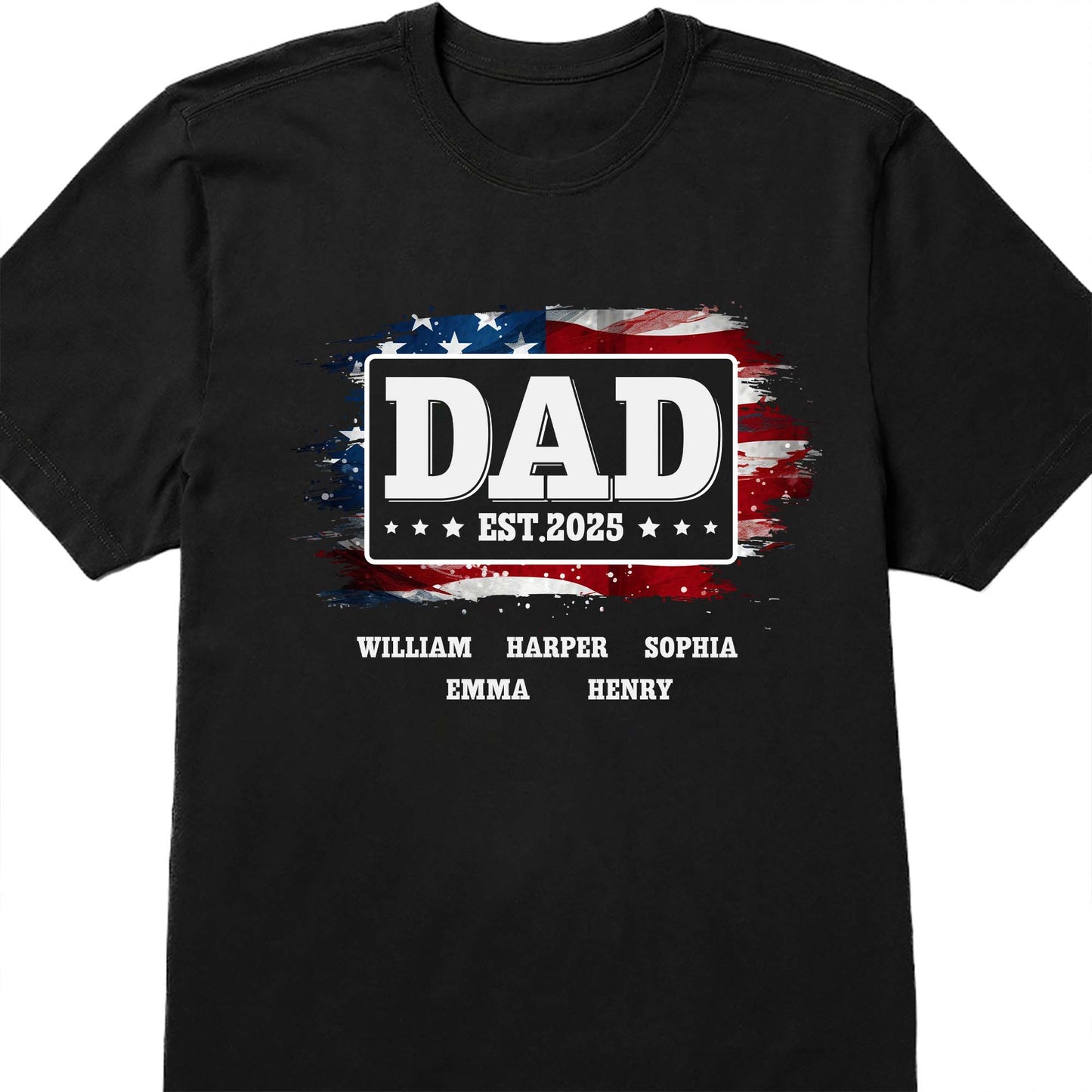 DAD Est With American Flag And Grunge Splatter