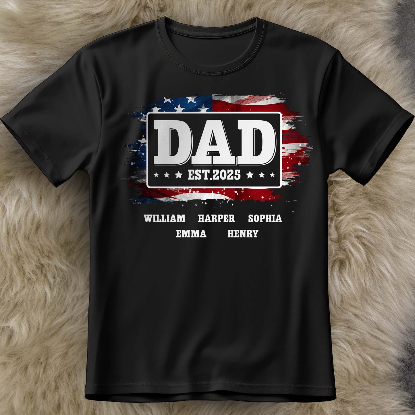 DAD Est With American Flag And Grunge Splatter