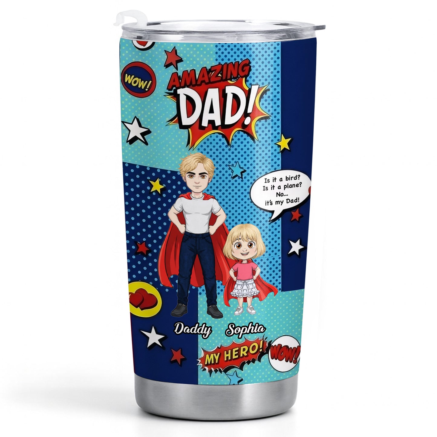 Amazing Dad My Hero Comic Superhero Nutrition Facts - Personalized Custom Stainless Steel Tumbler 20oz 30oz - DAD618_TB