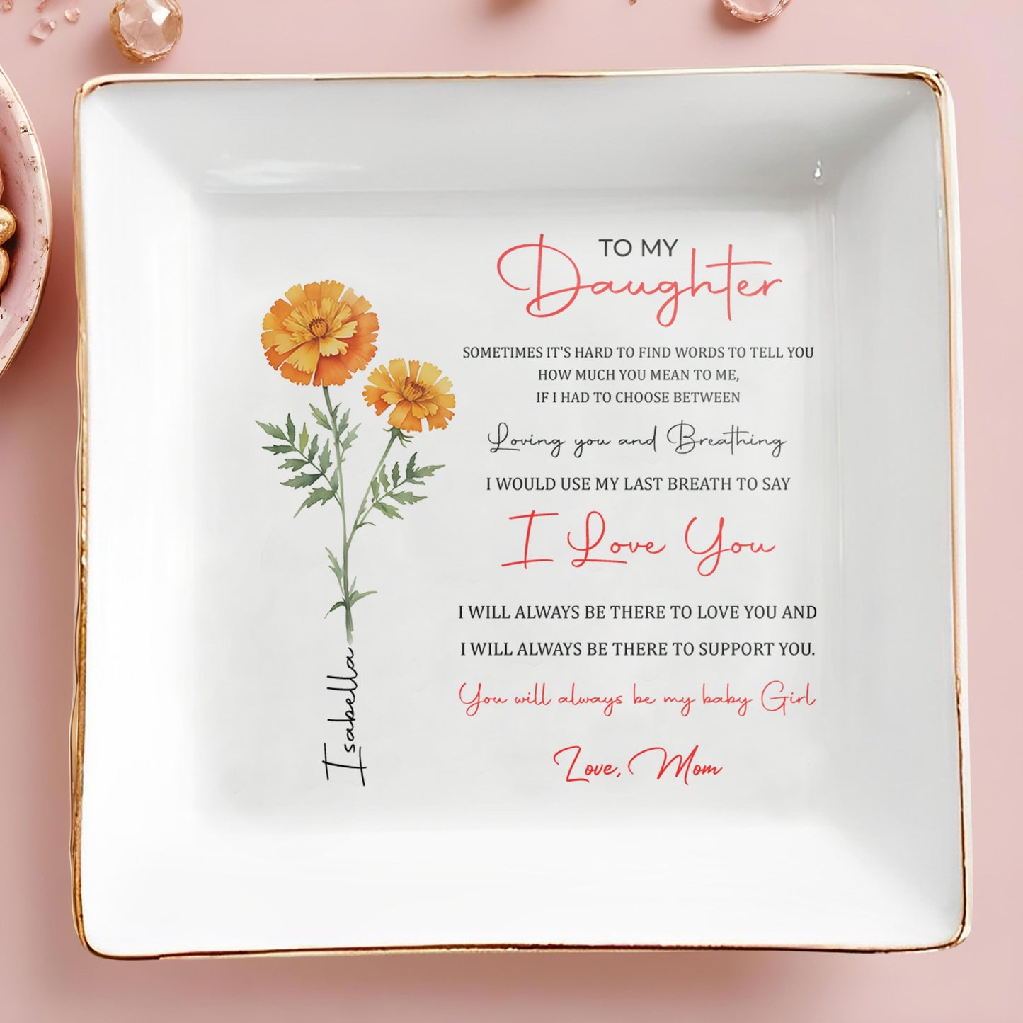 Citation émouvante « Je t'aime et je respire » pour ma fille - Coupe à bijoux personnalisée - DAU003_SCRD