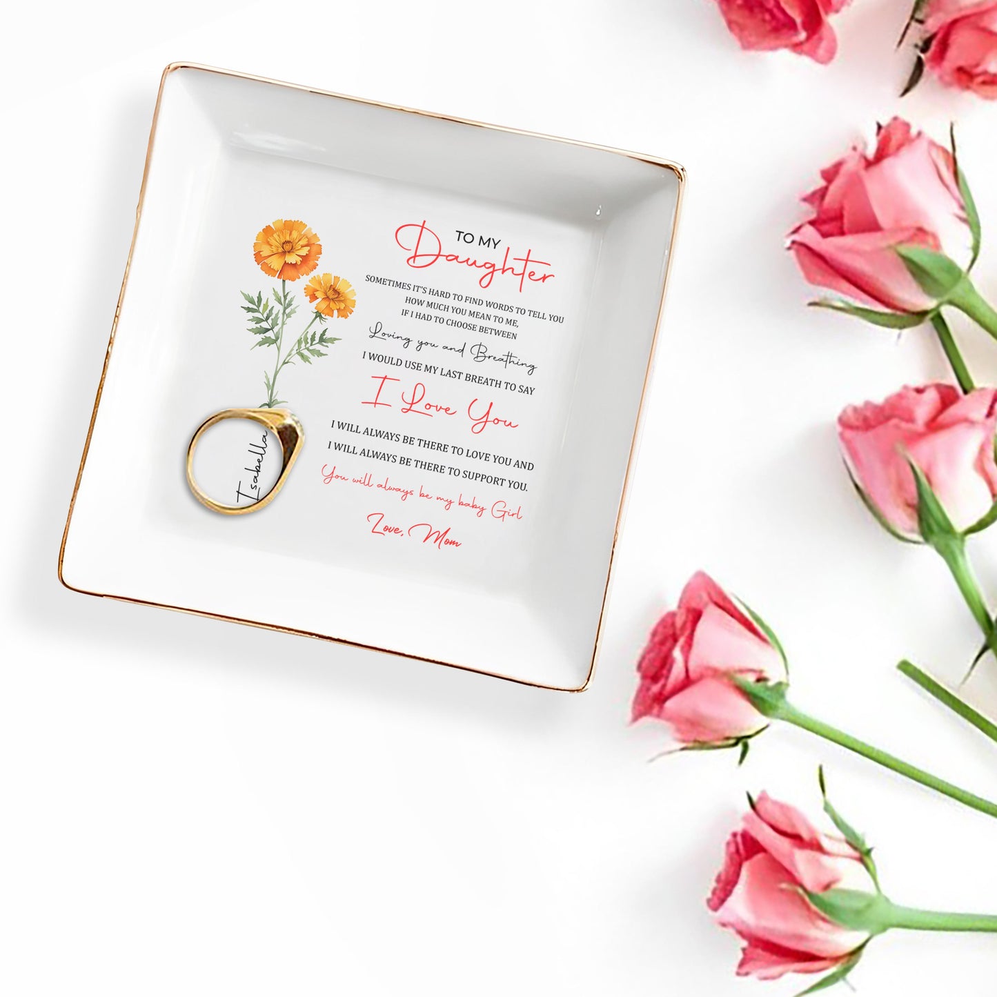 Citation émouvante « Je t'aime et je respire » pour ma fille - Coupe à bijoux personnalisée - DAU003_SCRD