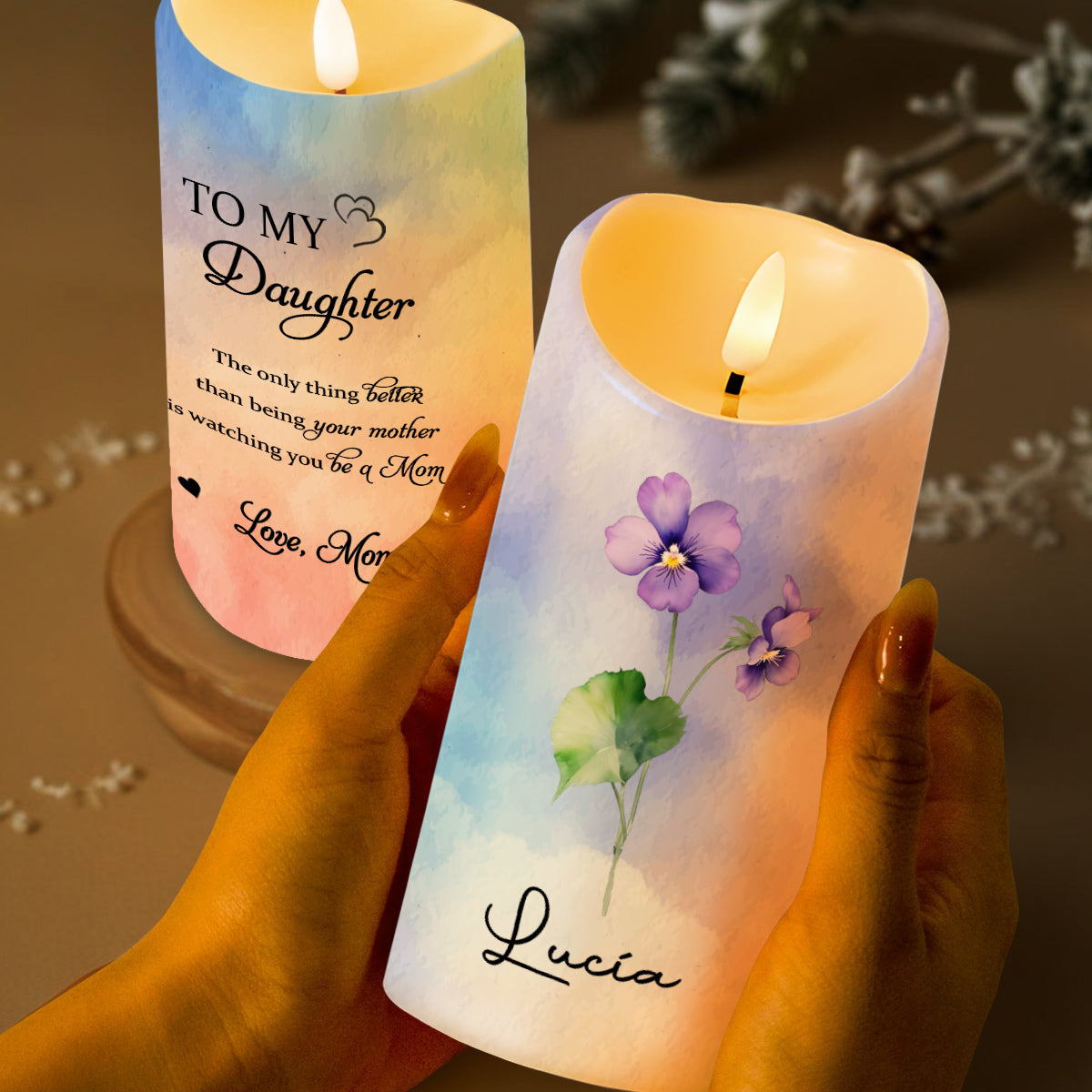 Watching You Be A Mom Flower Design - Personalized Custom LED Candle - DAU079_LECA