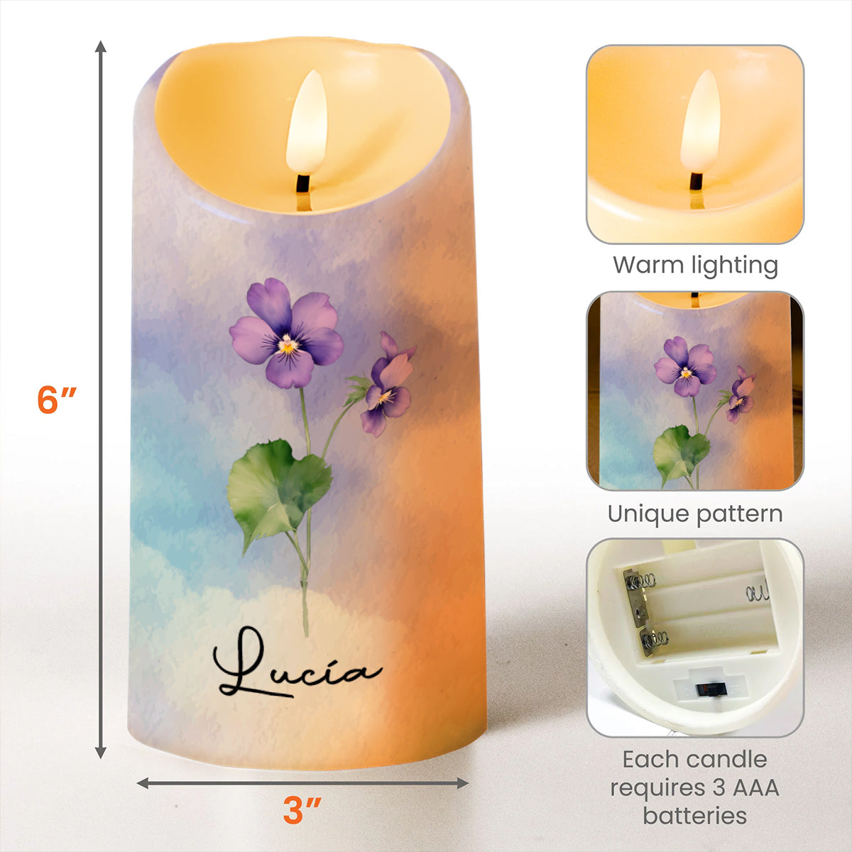 Watching You Be A Mom Flower Design - Personalized Custom LED Candle - DAU079_LECA