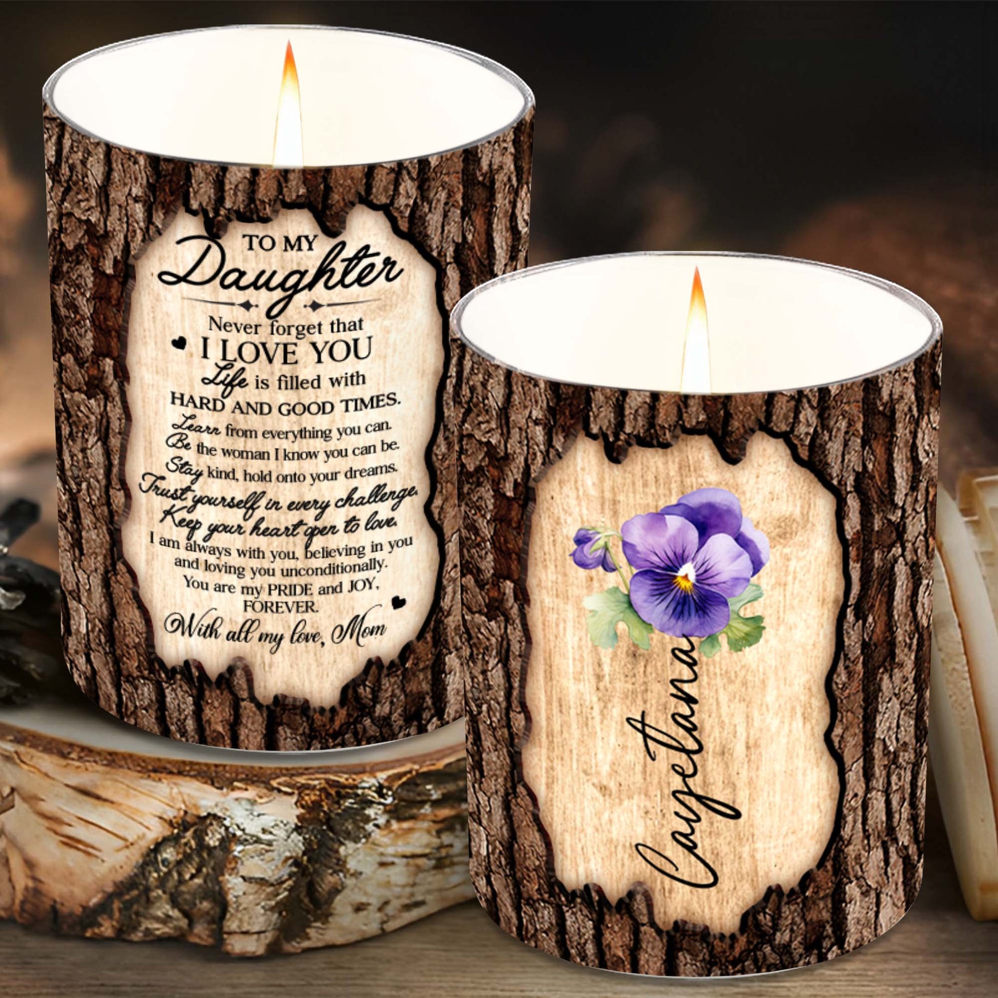 To My Daughter, Never Forget That I Love You, Wooden Texture and Flowers