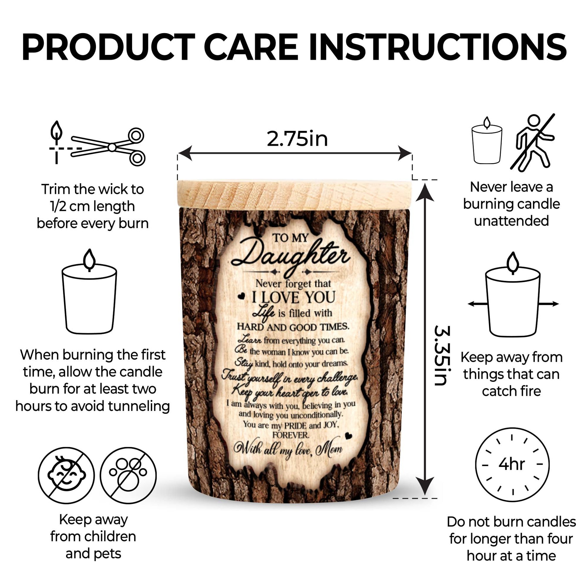 To My Daughter, Never Forget That I Love You, Wooden Texture and Flowers