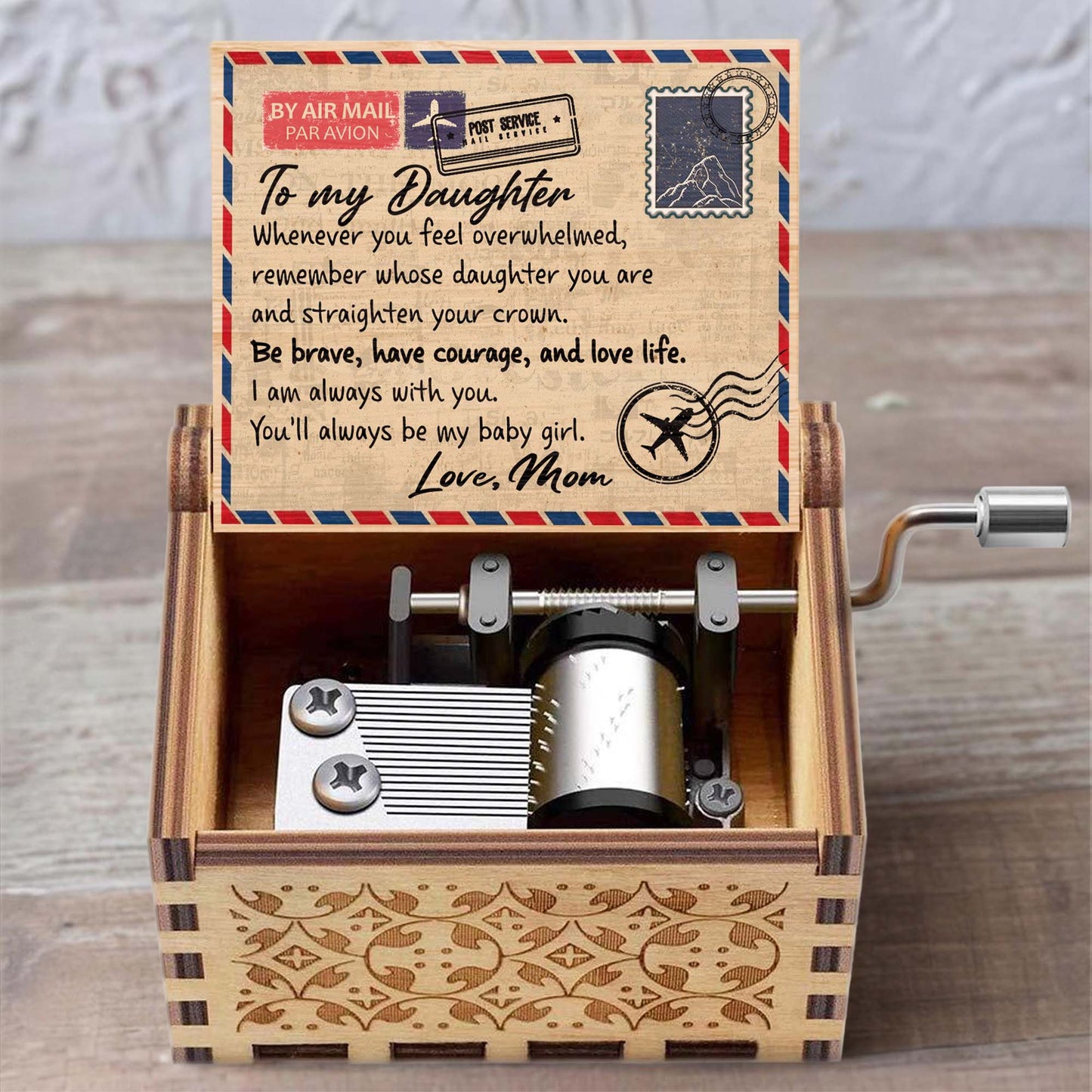 Empowering Message For Daughters Featuring Envelope And Crown - Custom Music Box With "You Are My Sunshine" Tune - DAU096_MZB