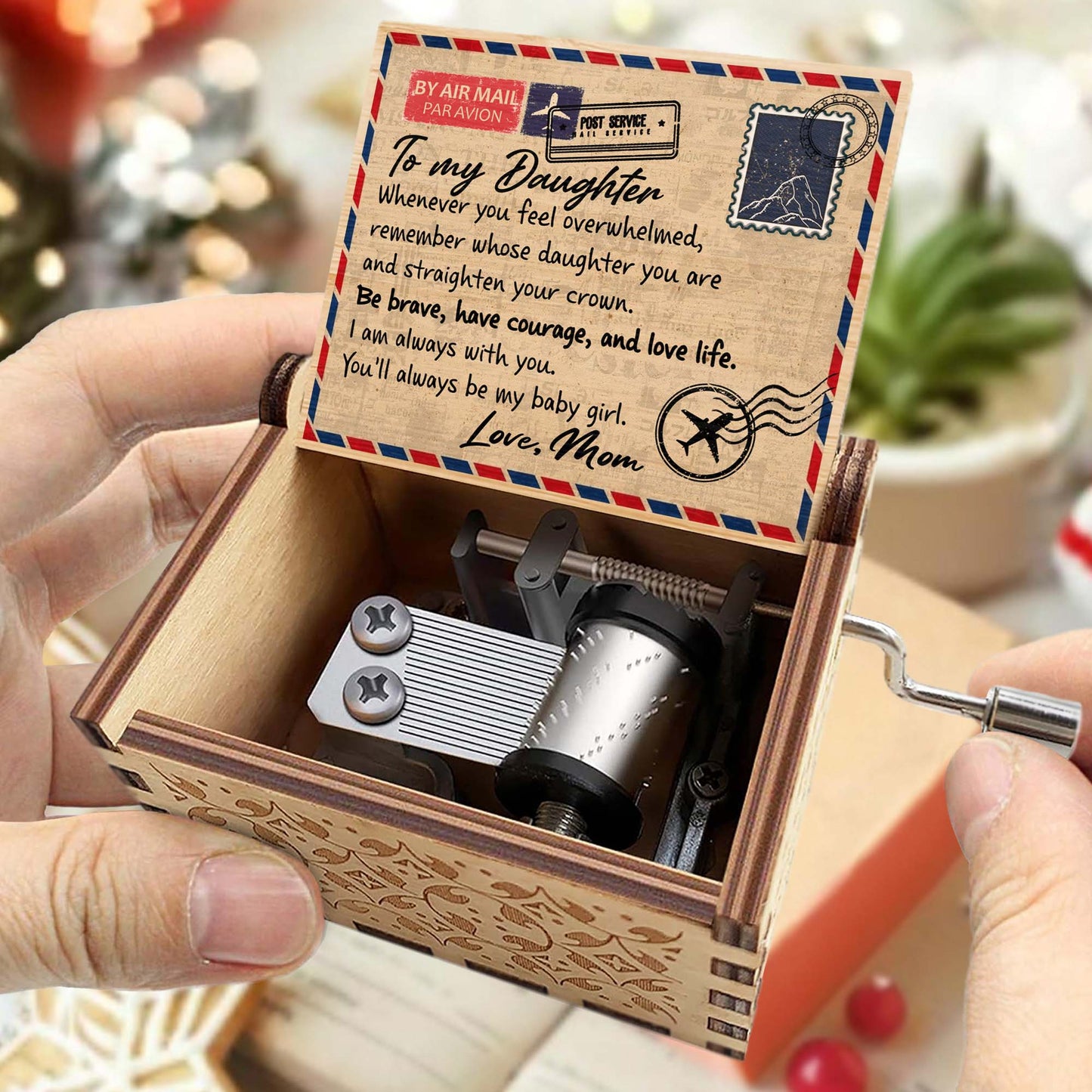 Empowering Message For Daughters Featuring Envelope And Crown - Custom Music Box With "You Are My Sunshine" Tune - DAU096_MZB