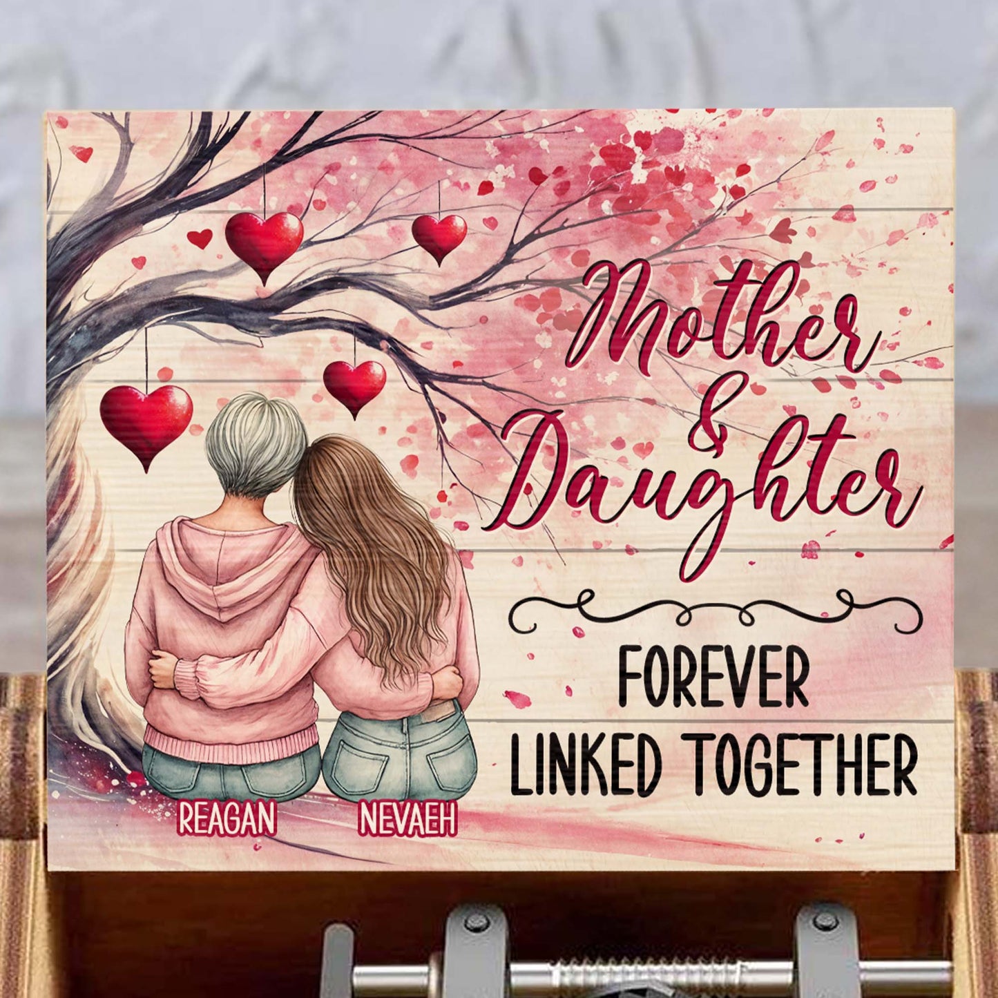 Mother And Daughter Forever Linked Together Tree And Hearts Design