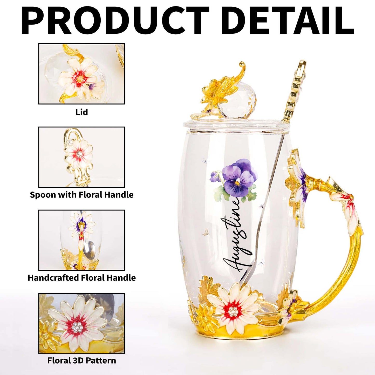 Enrich Your Tea Time With Elegant Floral Personalization, Flowers, Bee, Butterfly