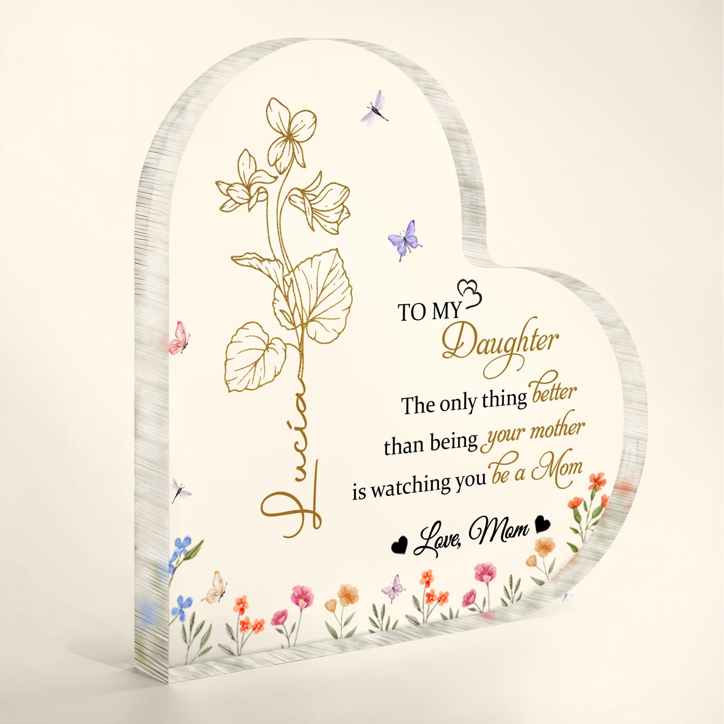 To My Daughter, Love Mom, Flowers And Butterflies