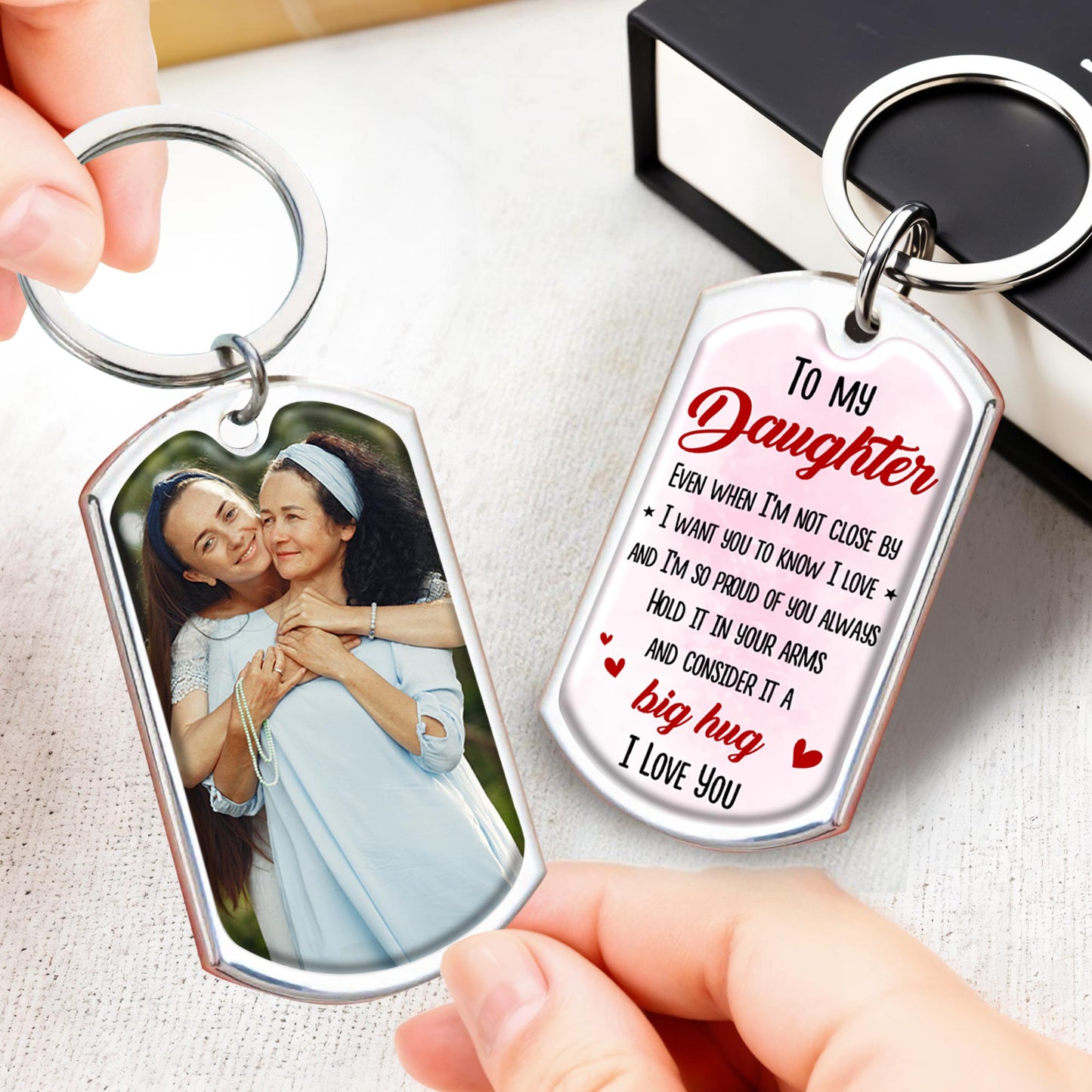 To My Daughter Love and Hug Custom Keychain