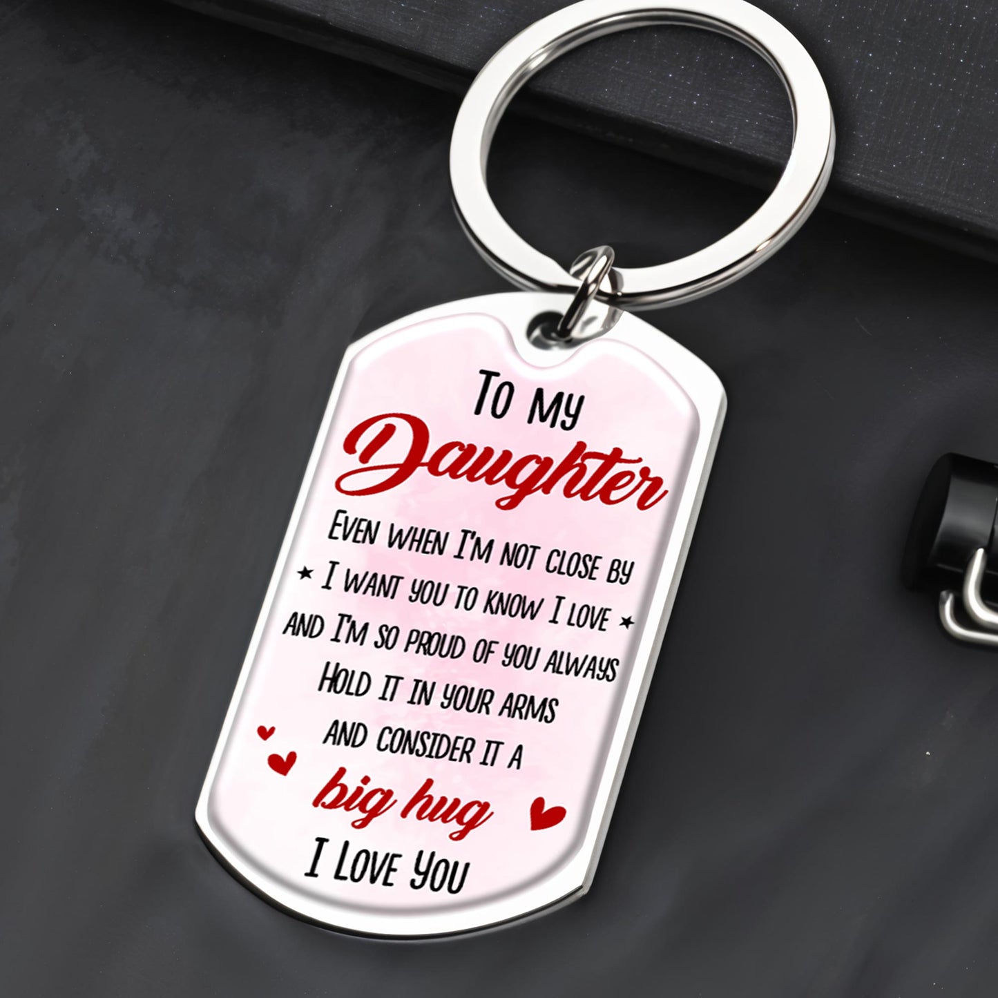 To My Daughter Love and Hug Custom Keychain
