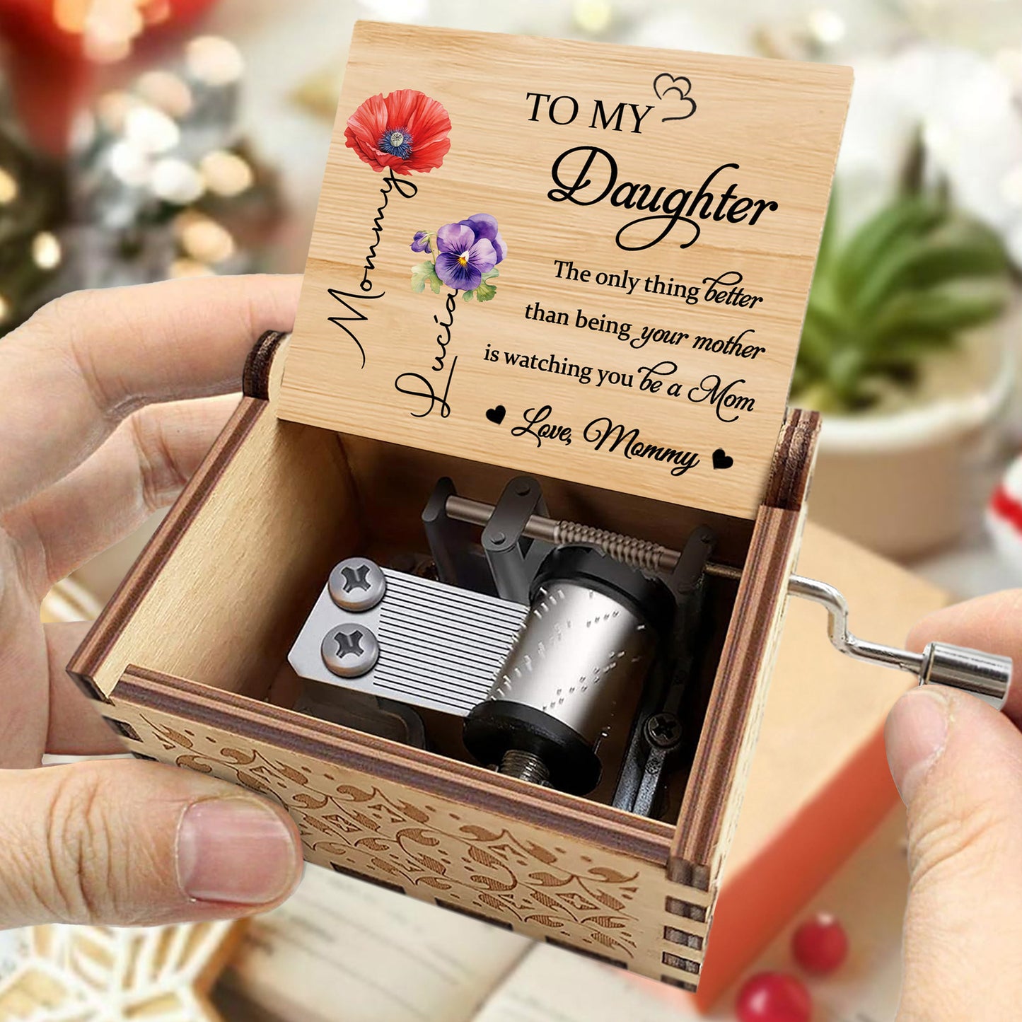 To My Daughter Watching You Be A Mom Poppies and Pansies - Custom Music Box With "You Are My Sunshine" Tune - DAU108_MZB