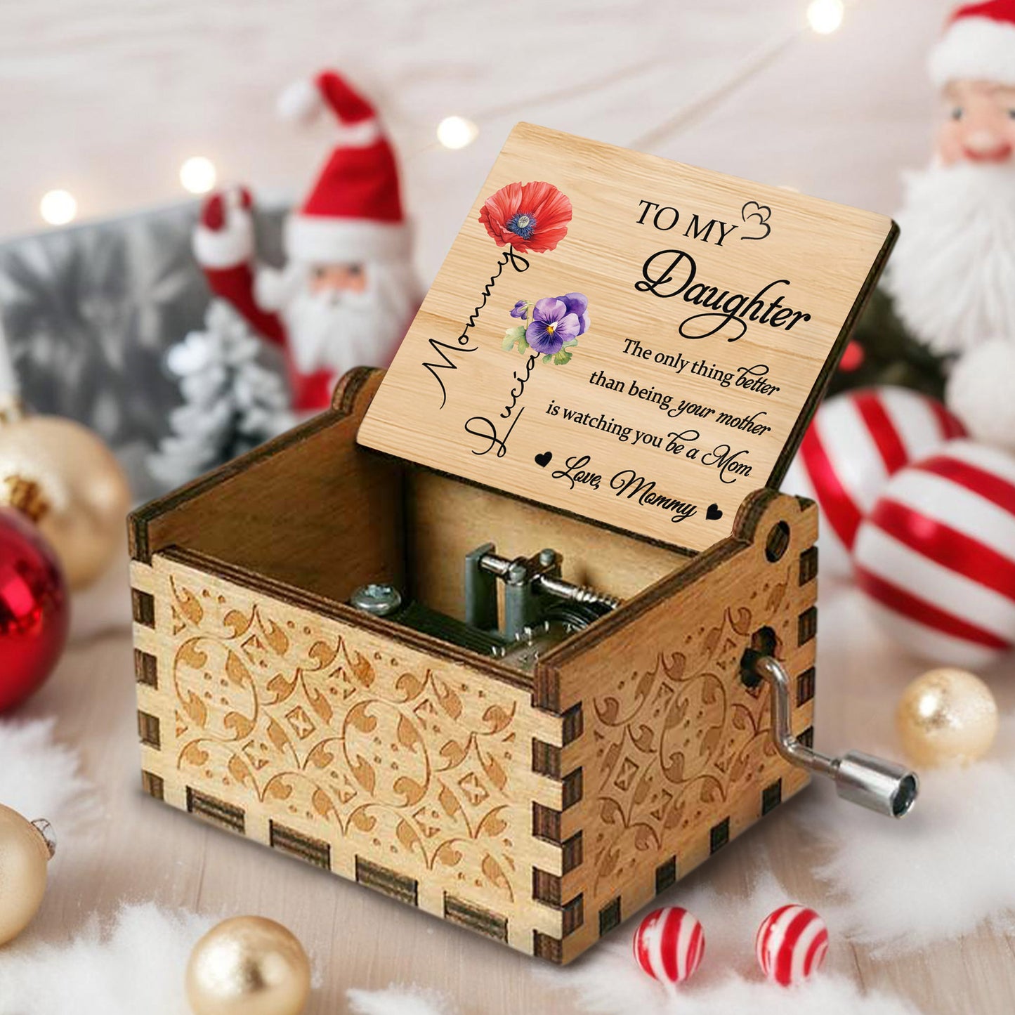 To My Daughter Watching You Be A Mom Poppies and Pansies - Custom Music Box With "You Are My Sunshine" Tune - DAU108_MZB