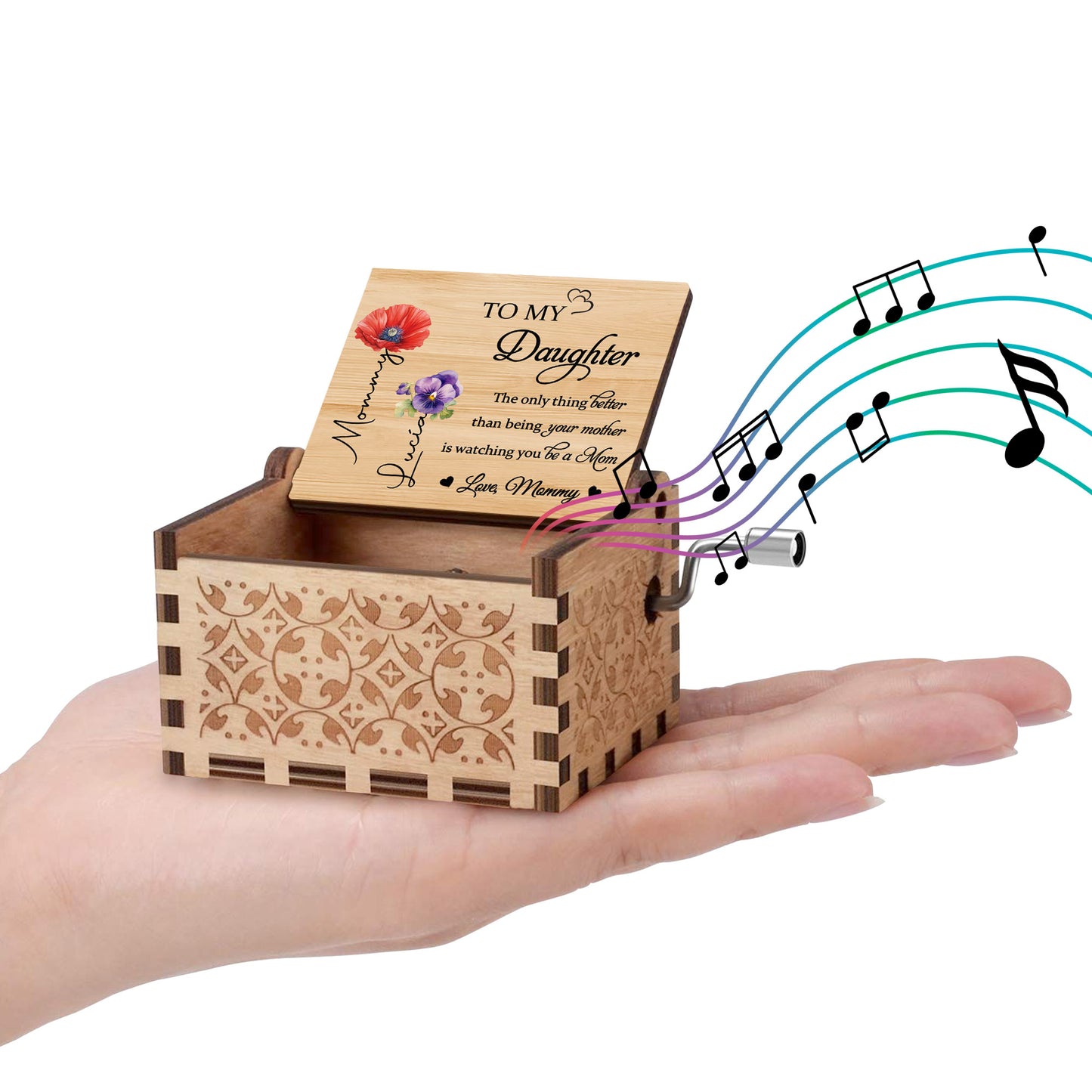 To My Daughter Watching You Be A Mom Poppies and Pansies - Custom Music Box With "You Are My Sunshine" Tune - DAU108_MZB