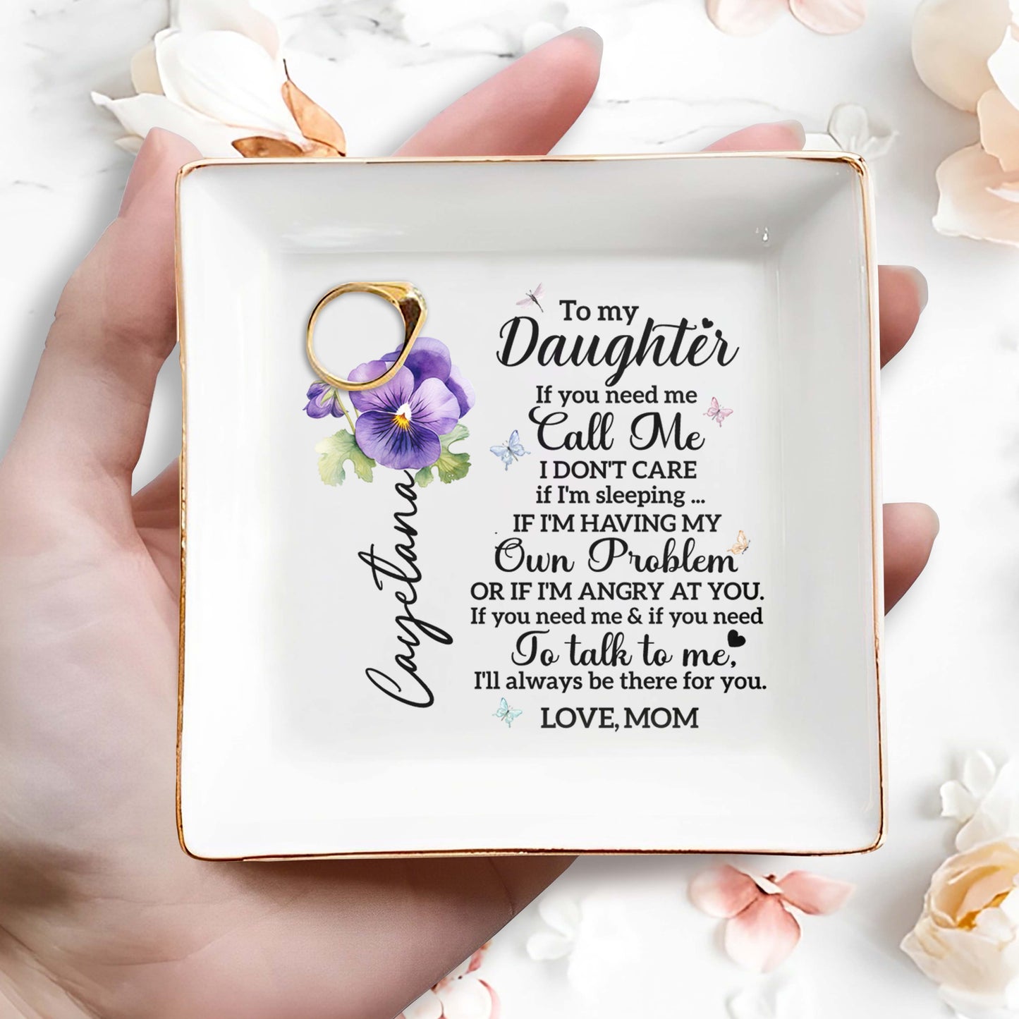 To My Daughter Call Me Love Mom Pansy Flower Ceramic Dish
