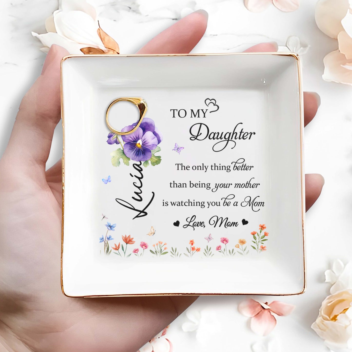 To My Daughter Love Mom Floral Ceramic Dish