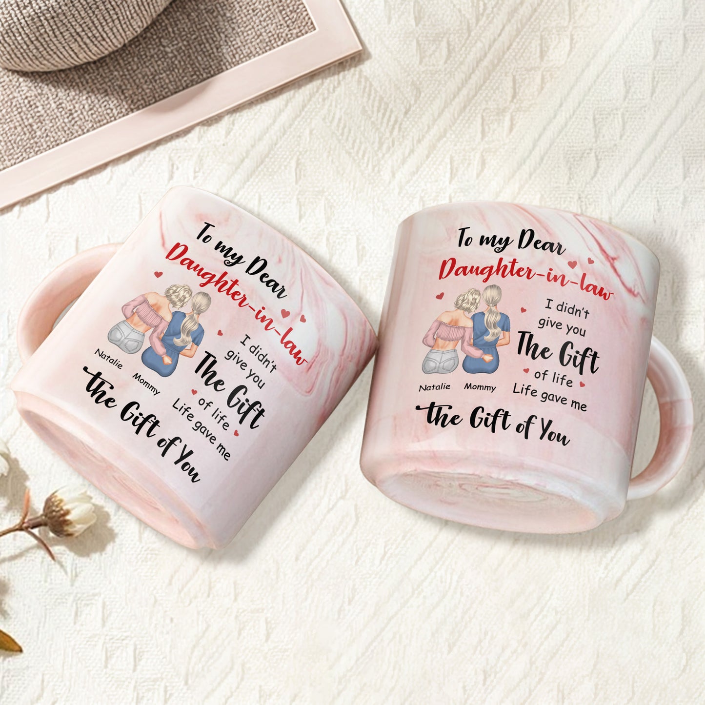 To My Dear Daughter-in-Law, The Gift of Life - Personalized Custom Pink Marble Mug - DAU125_PMAM
