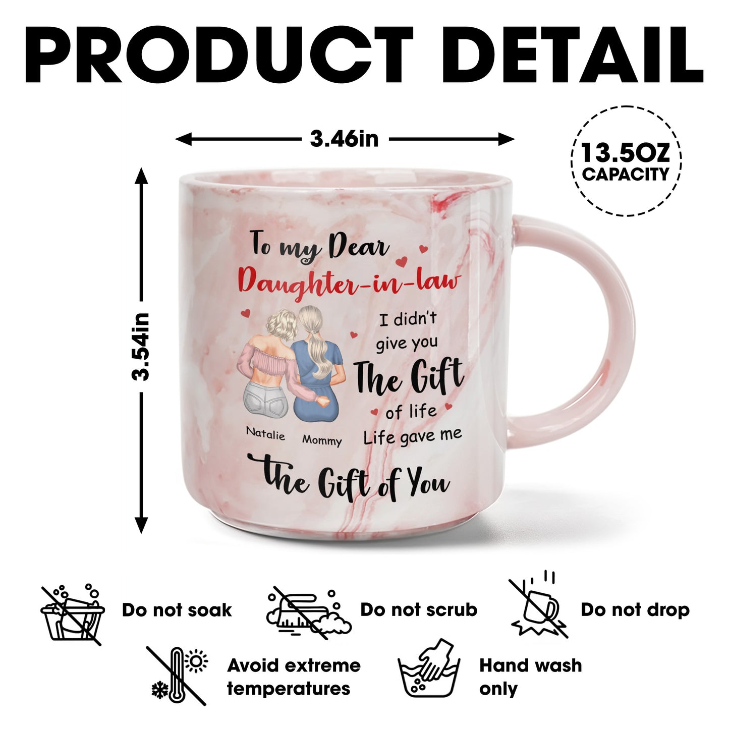 To My Dear Daughter-in-Law, The Gift of Life - Personalized Custom Pink Marble Mug - DAU125_PMAM