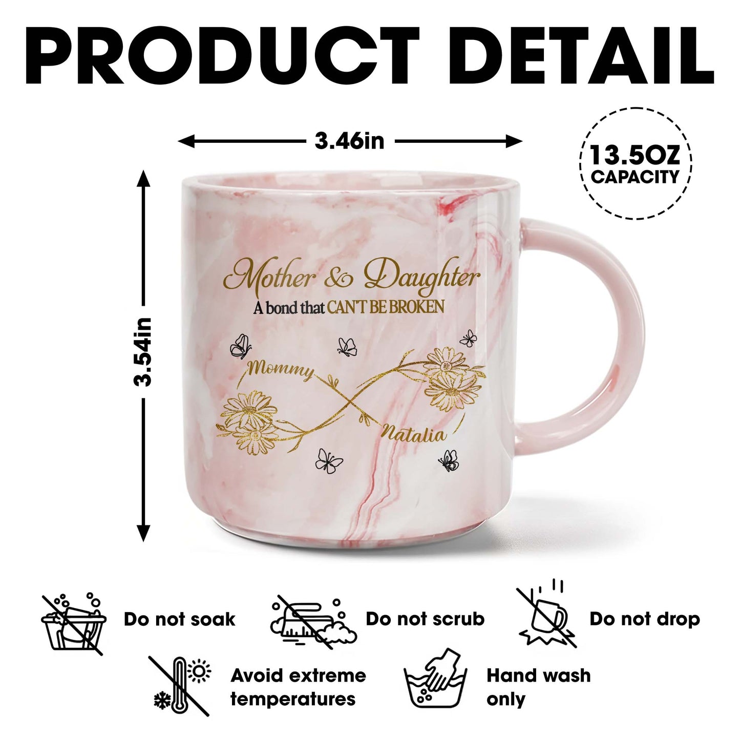 Mère et fille, un lien indéfectible, fleurs et branches - Mug personnalisé en marbre rose - DAU126_PMAM