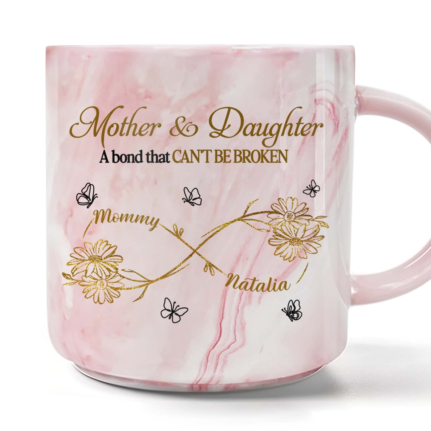 Mère et fille, un lien indéfectible, fleurs et branches - Mug personnalisé en marbre rose - DAU126_PMAM