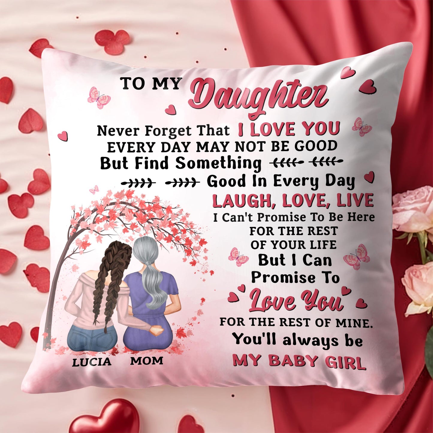 To My Daughter, Never Forget That I LOVE YOU, Hearts And Two Female Figures