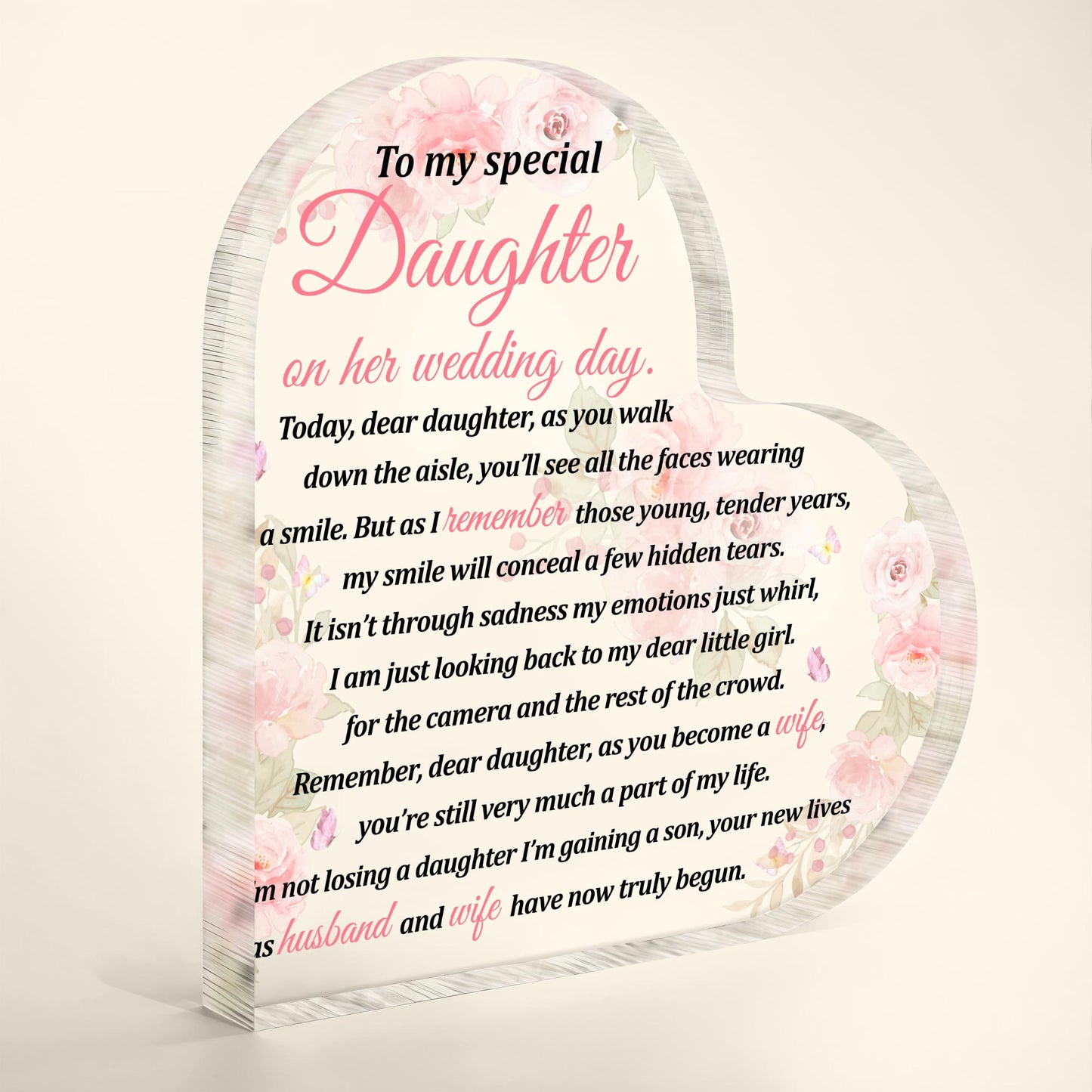 To My Special Daughter on Her Wedding Day, Heart and Roses