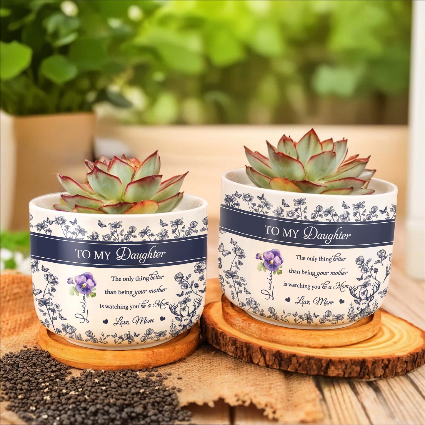À MA fille, La seule chose meilleure que d'être ta mère, Fleurs et cerfs - Pot de fleurs en céramique personnalisé - DAU158_CEP