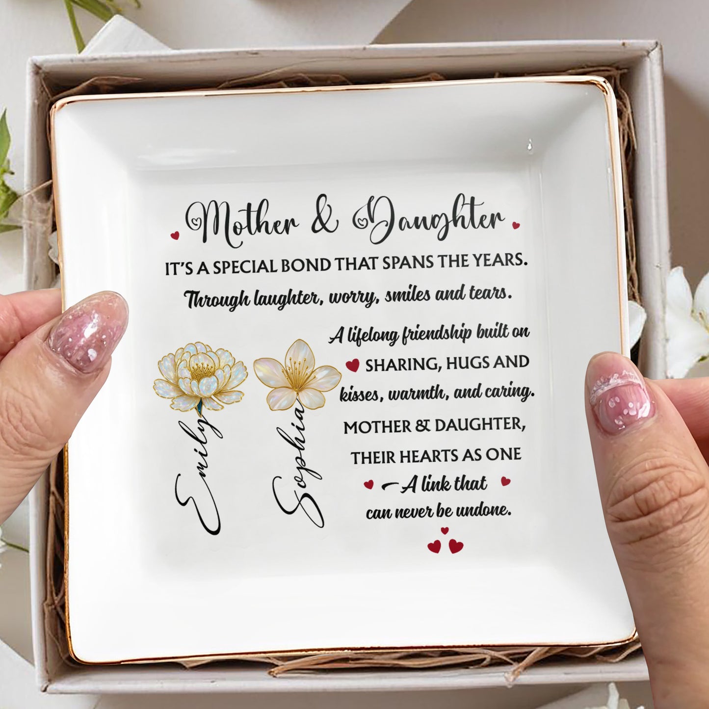 Mother & Daughter Special Bond With Flowers And Hearts