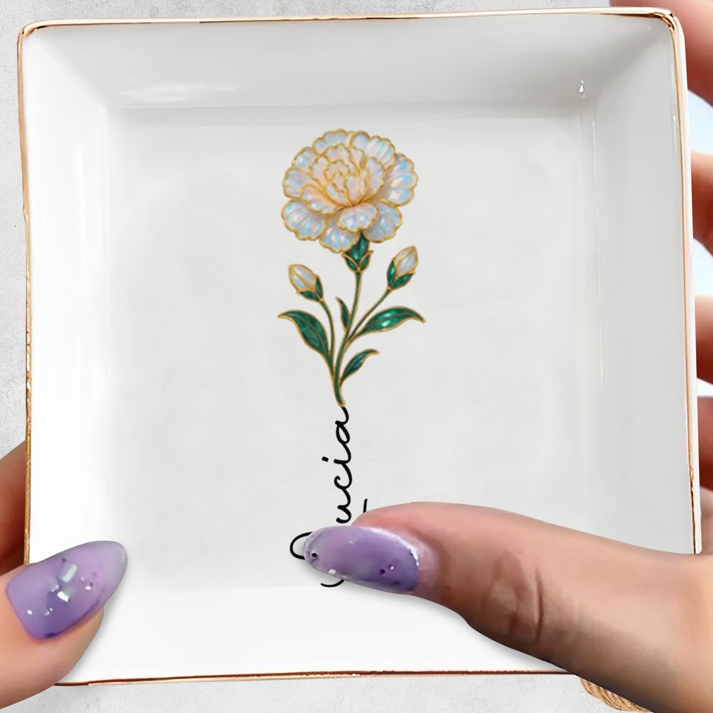 Elegant Square Ceramic Dish With Single Flower Design