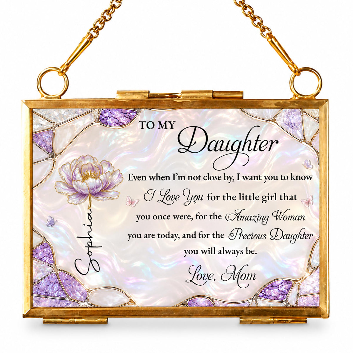 To My Daughter Amazing Woman Flower And Butterfly Stained Glass Style - Personalized Metal Frame Ornament - DAU576_GOFRO