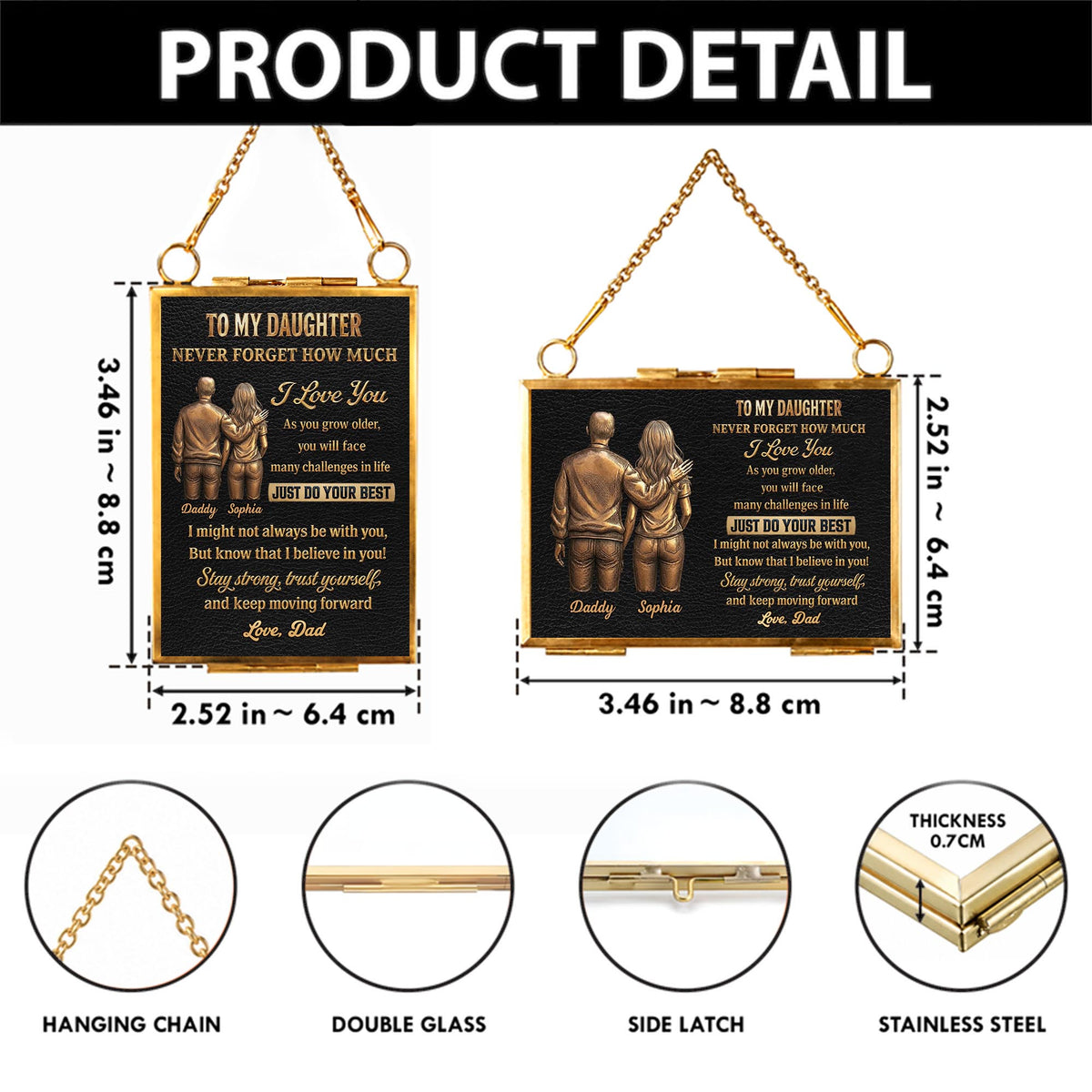 To My Daughter Never Forget How Much I Love You Father and Daughter - Personalized Metal Frame Ornament - DAU643_GOFRO