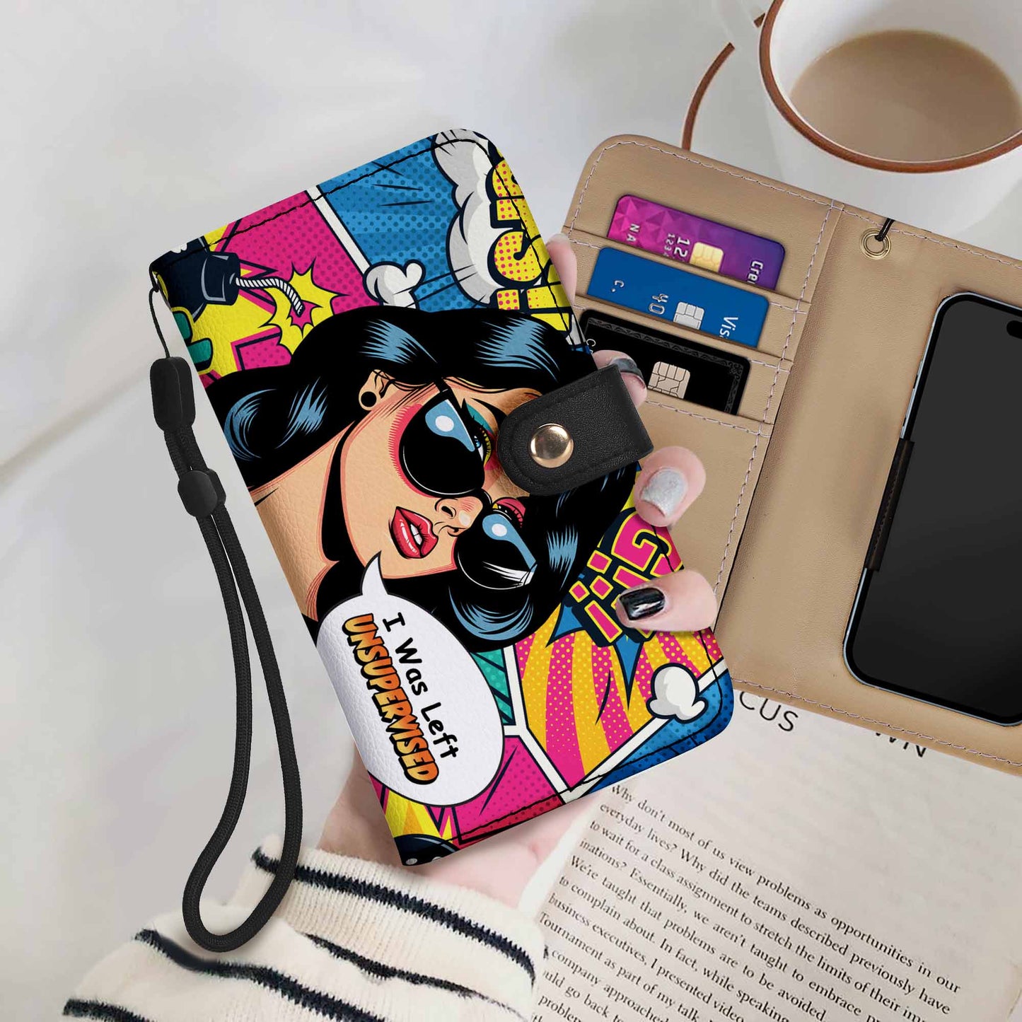 Me dejaron sin supervisión - Cartera de cuero personalizada para teléfono - DB22PW
