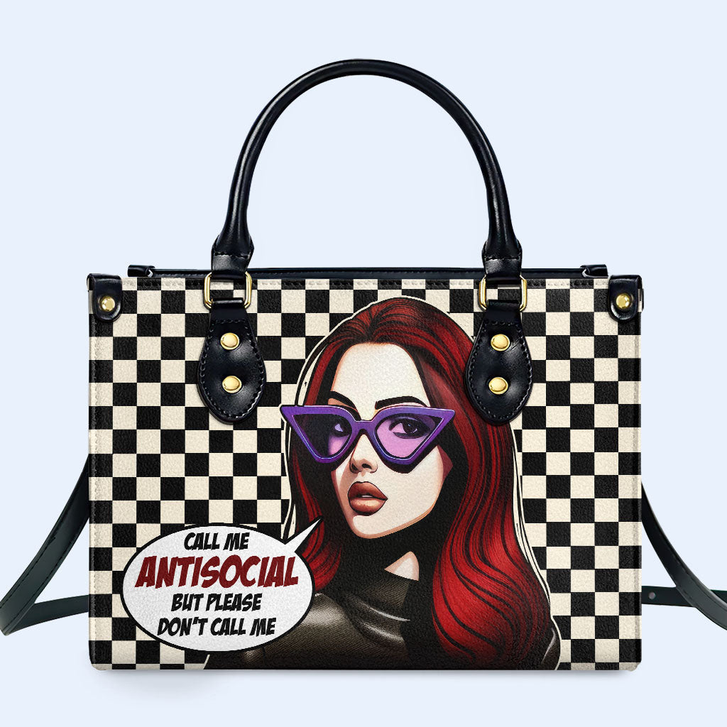 Llámame antisocial, pero no me llames así - Bolso de mano de cuero personalizado - DB47