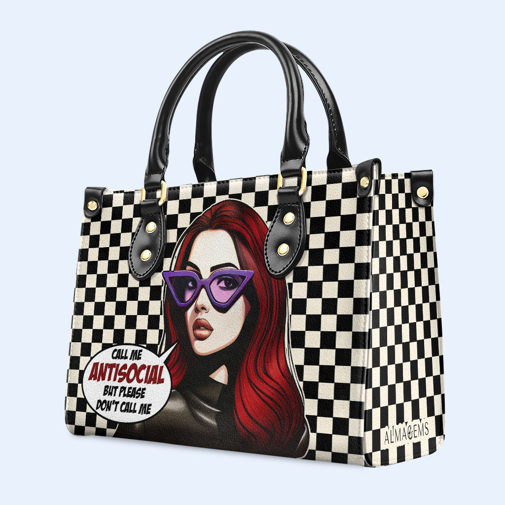 Llámame antisocial, pero no me llames así - Bolso de mano de cuero personalizado - DB47