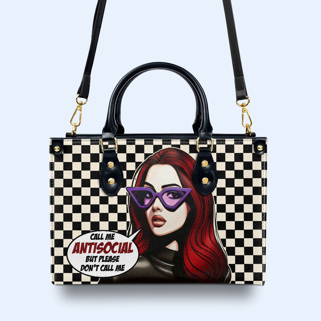 Llámame antisocial, pero no me llames así - Bolso de mano de cuero personalizado - DB47