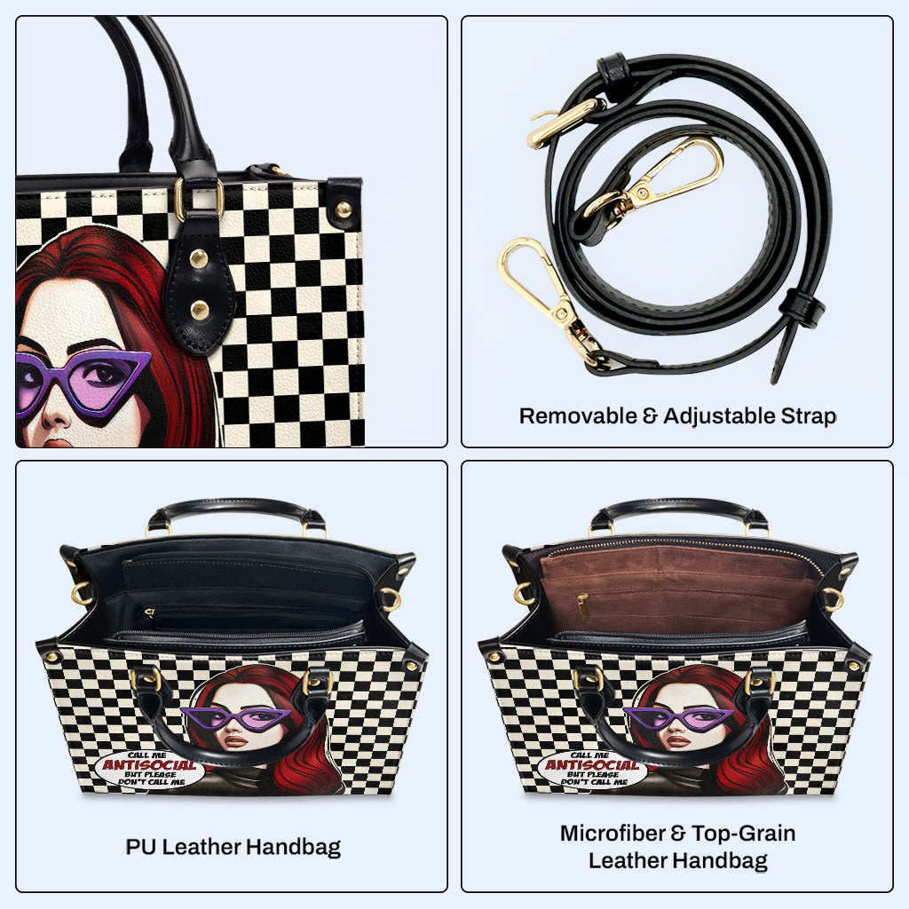 Llámame antisocial, pero no me llames así - Bolso de mano de cuero personalizado - DB47
