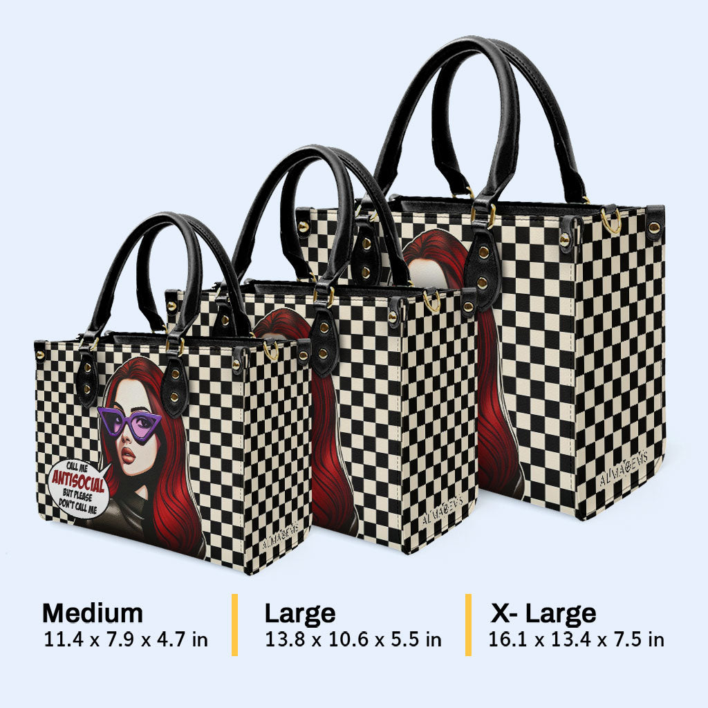 Llámame antisocial, pero no me llames así - Bolso de mano de cuero personalizado - DB47